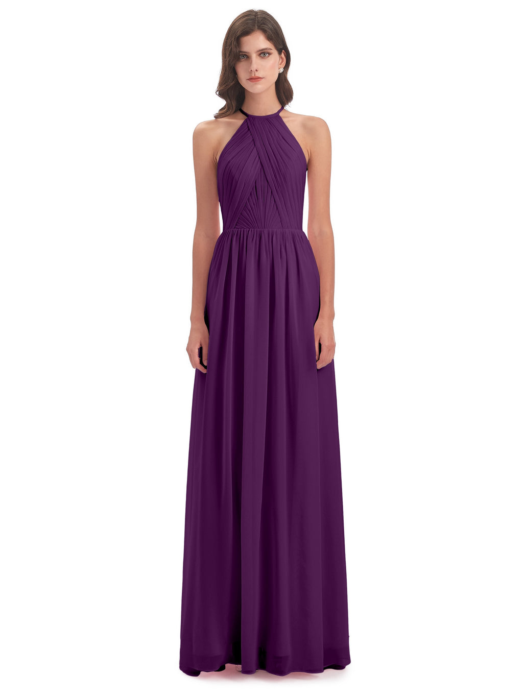 Mackenzie Halter Keyhole Lace Long Bridesmaid Dresses