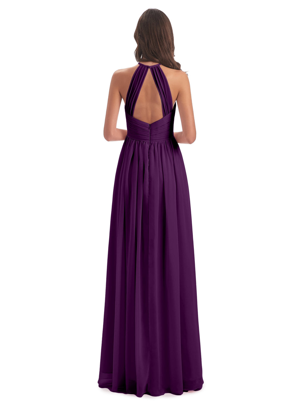 Mackenzie Halter Keyhole Lace Long Bridesmaid Dresses