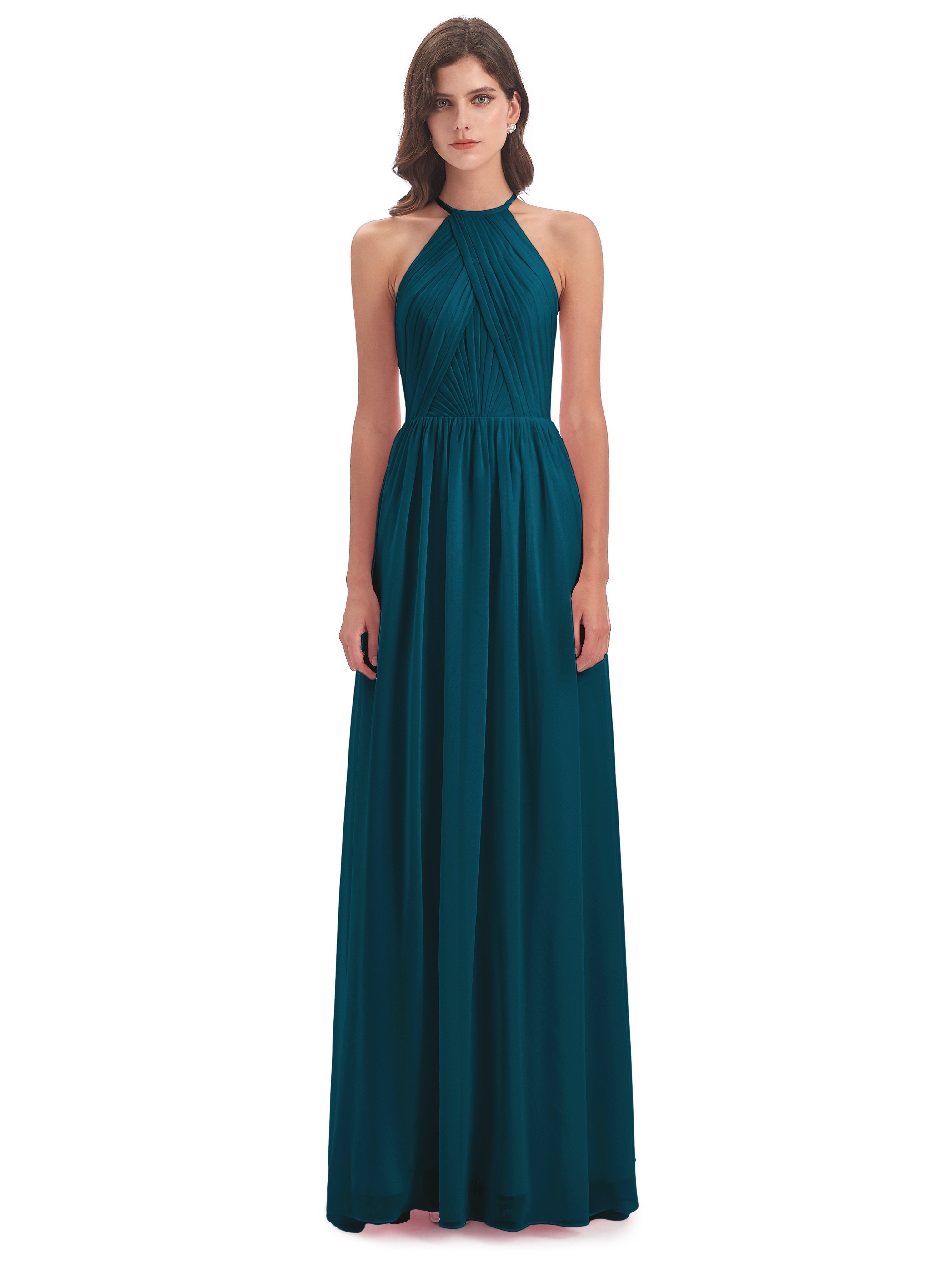 Mackenzie Halter Keyhole Lace Long Bridesmaid Dresses