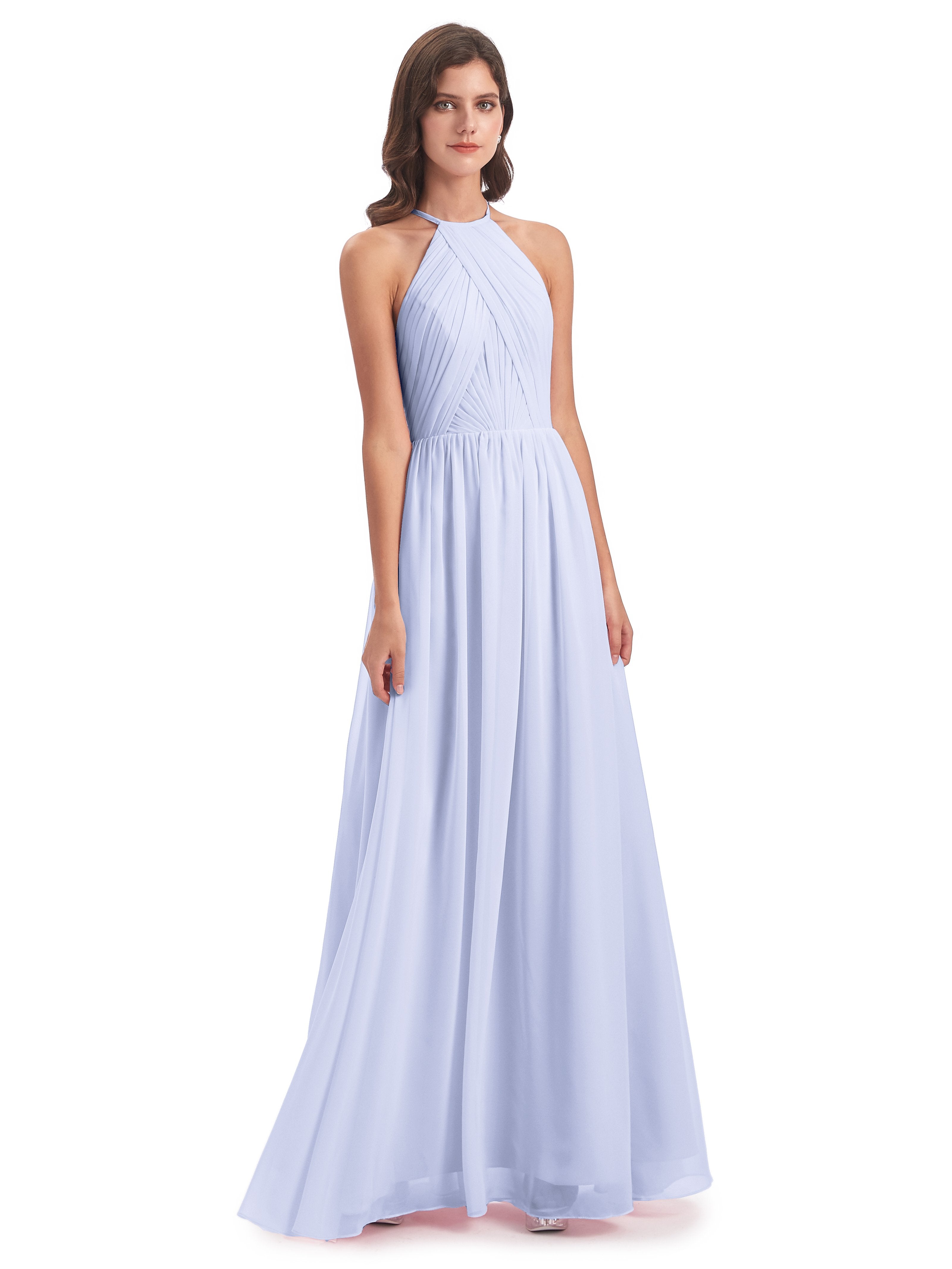 Mackenzie Halter Keyhole Lace Long Bridesmaid Dresses