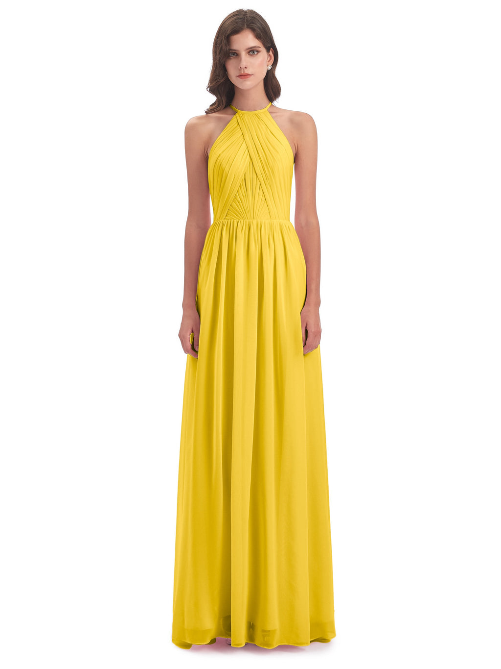 Mackenzie Halter Keyhole Lace Long Bridesmaid Dresses