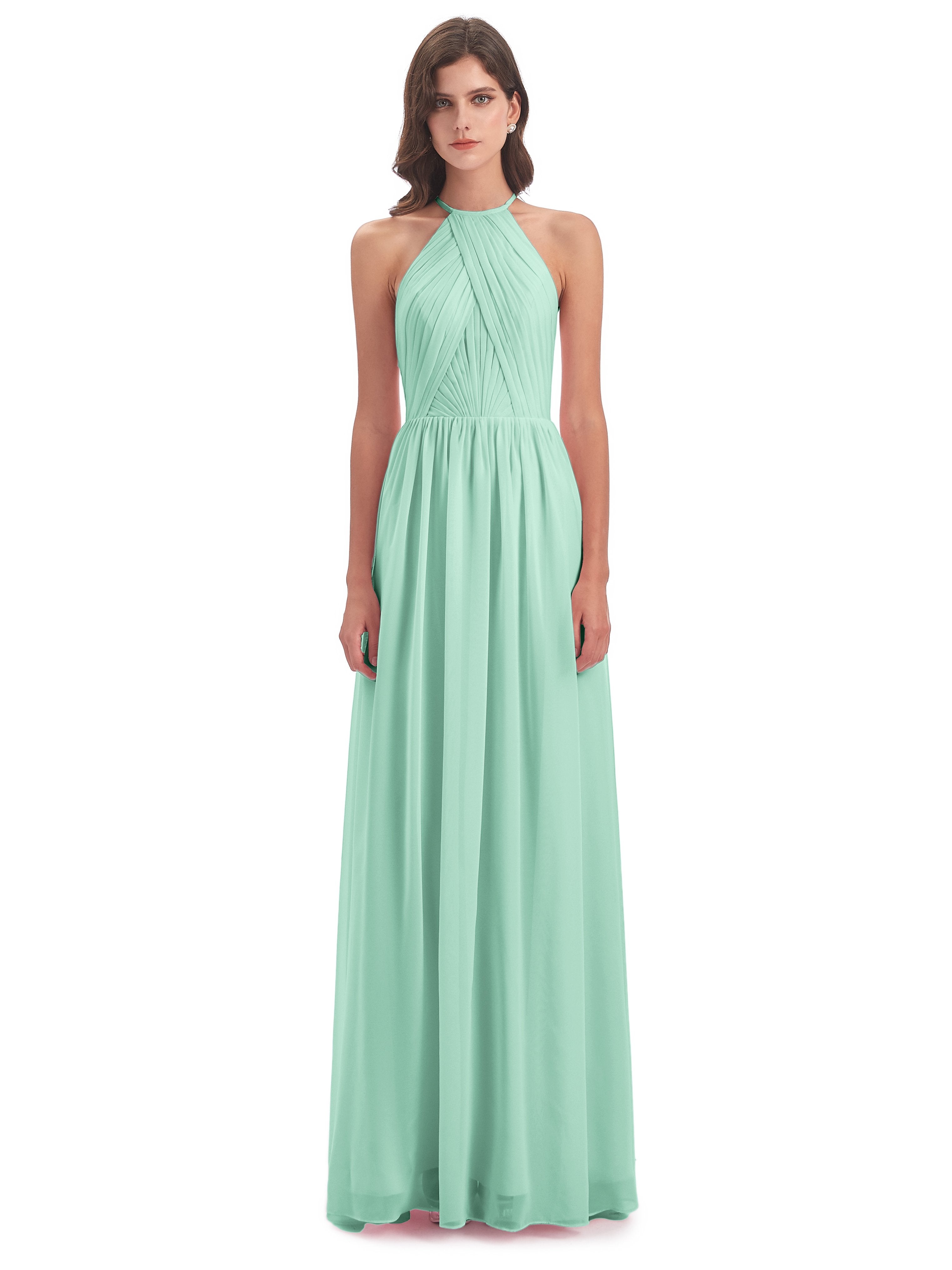 Mackenzie Halter Keyhole Lace Long Bridesmaid Dresses