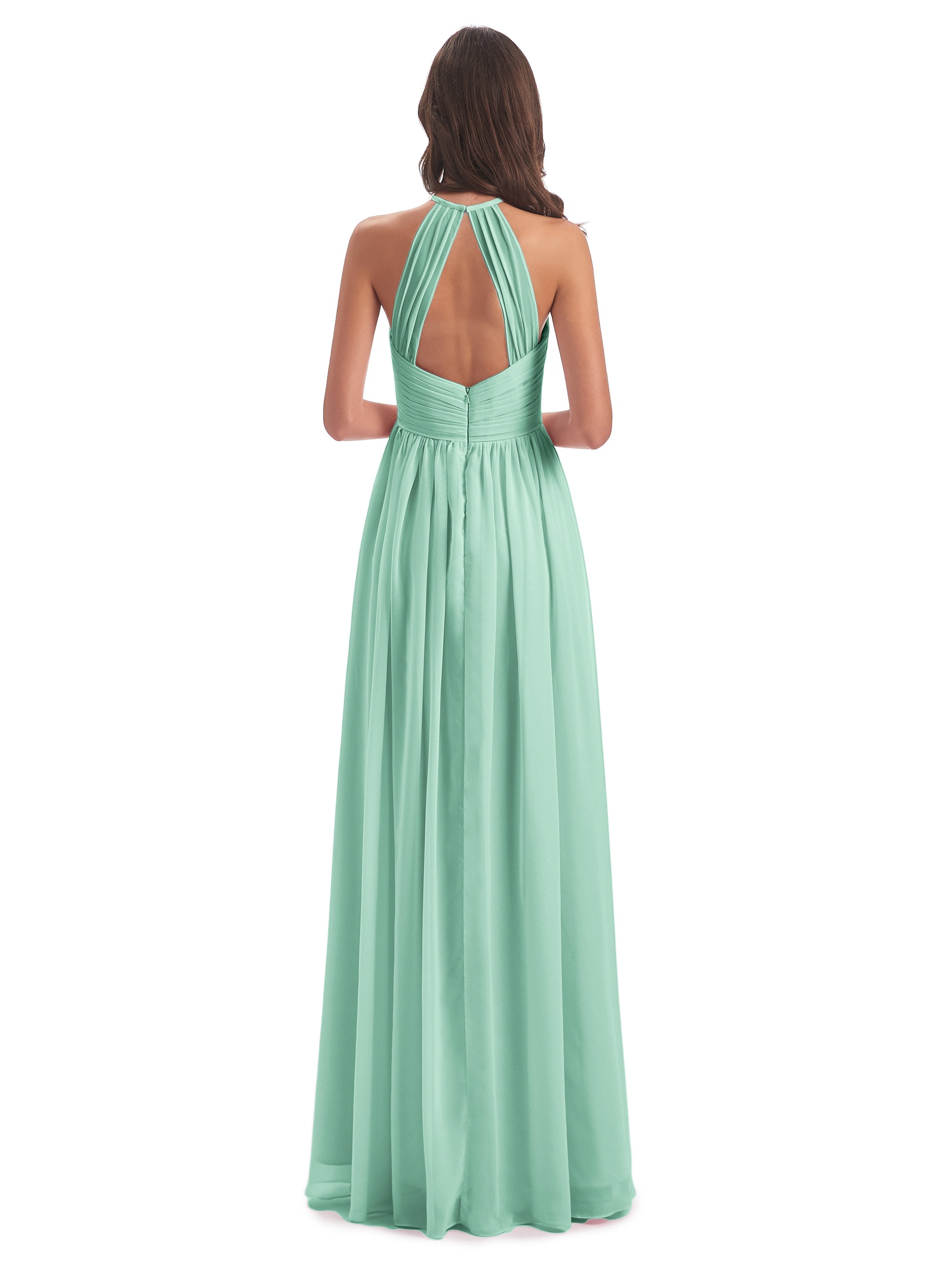Mackenzie Halter Keyhole Lace Long Bridesmaid Dresses