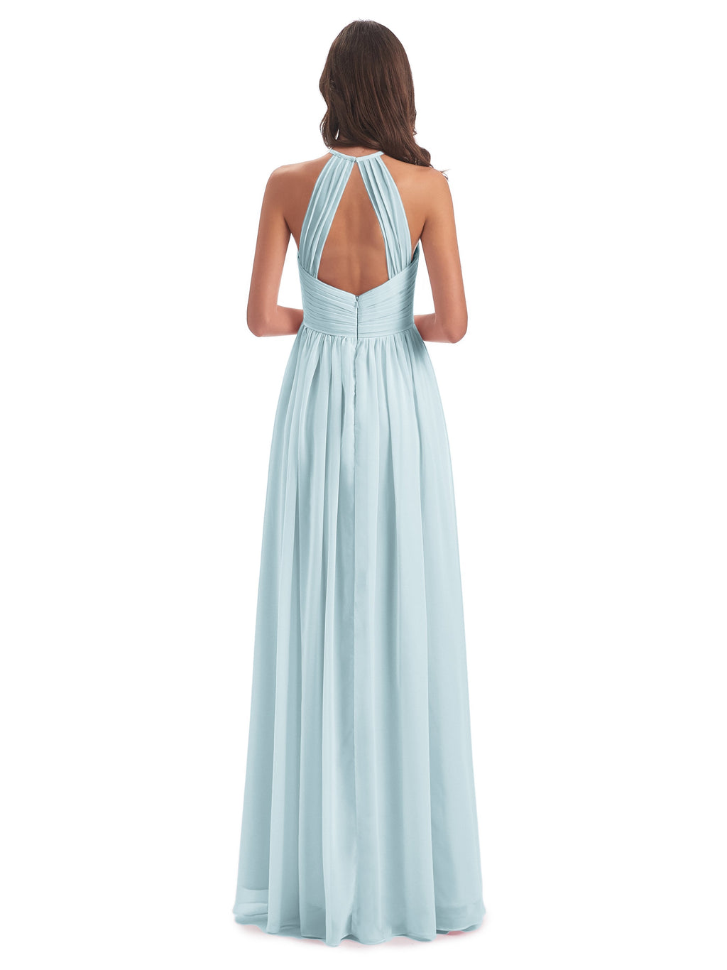 Mackenzie Halter Keyhole Lace Long Bridesmaid Dresses