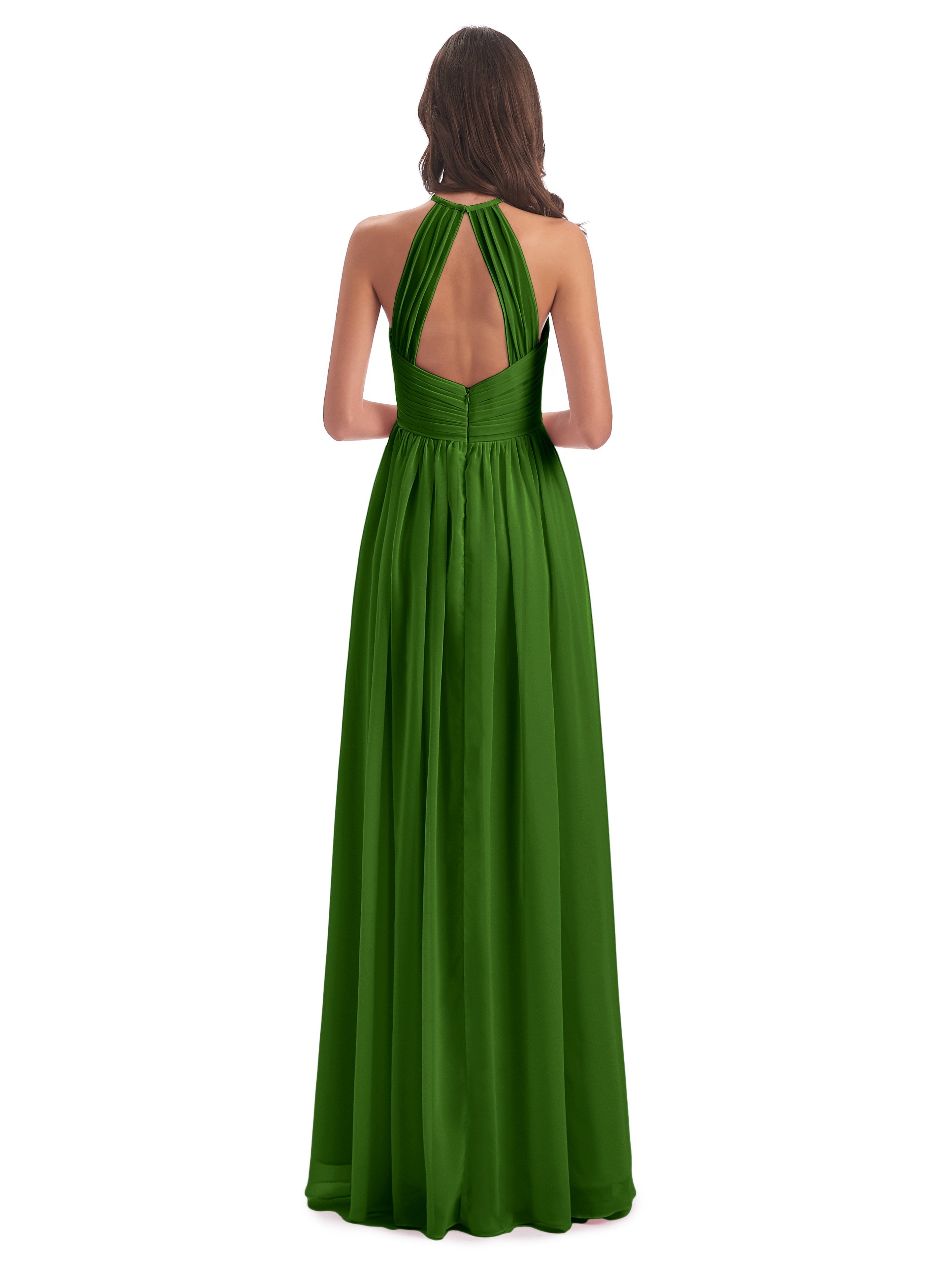 Mackenzie Halter Keyhole Lace Long Bridesmaid Dresses