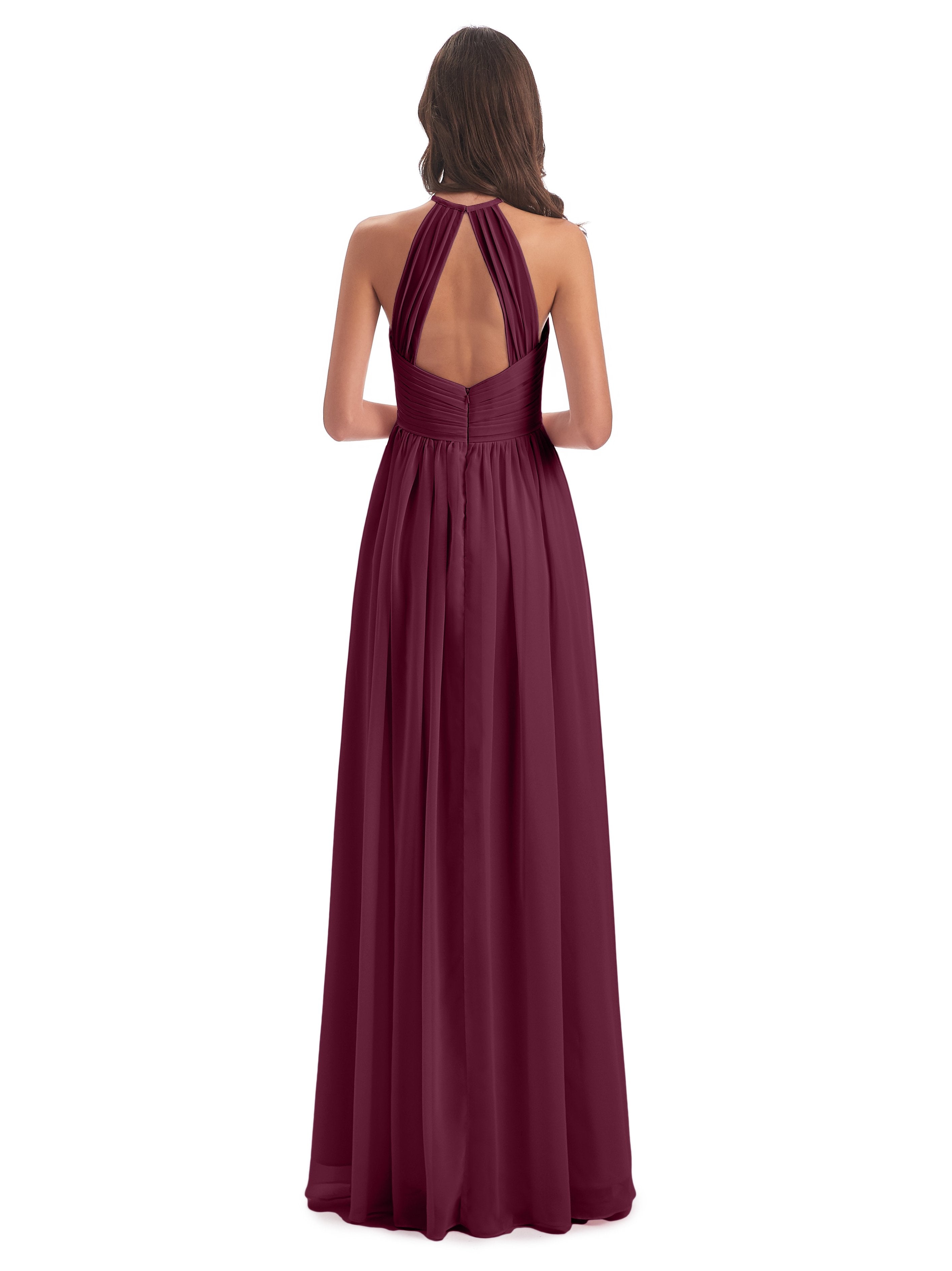 Mackenzie Halter Keyhole Lace Long Bridesmaid Dresses