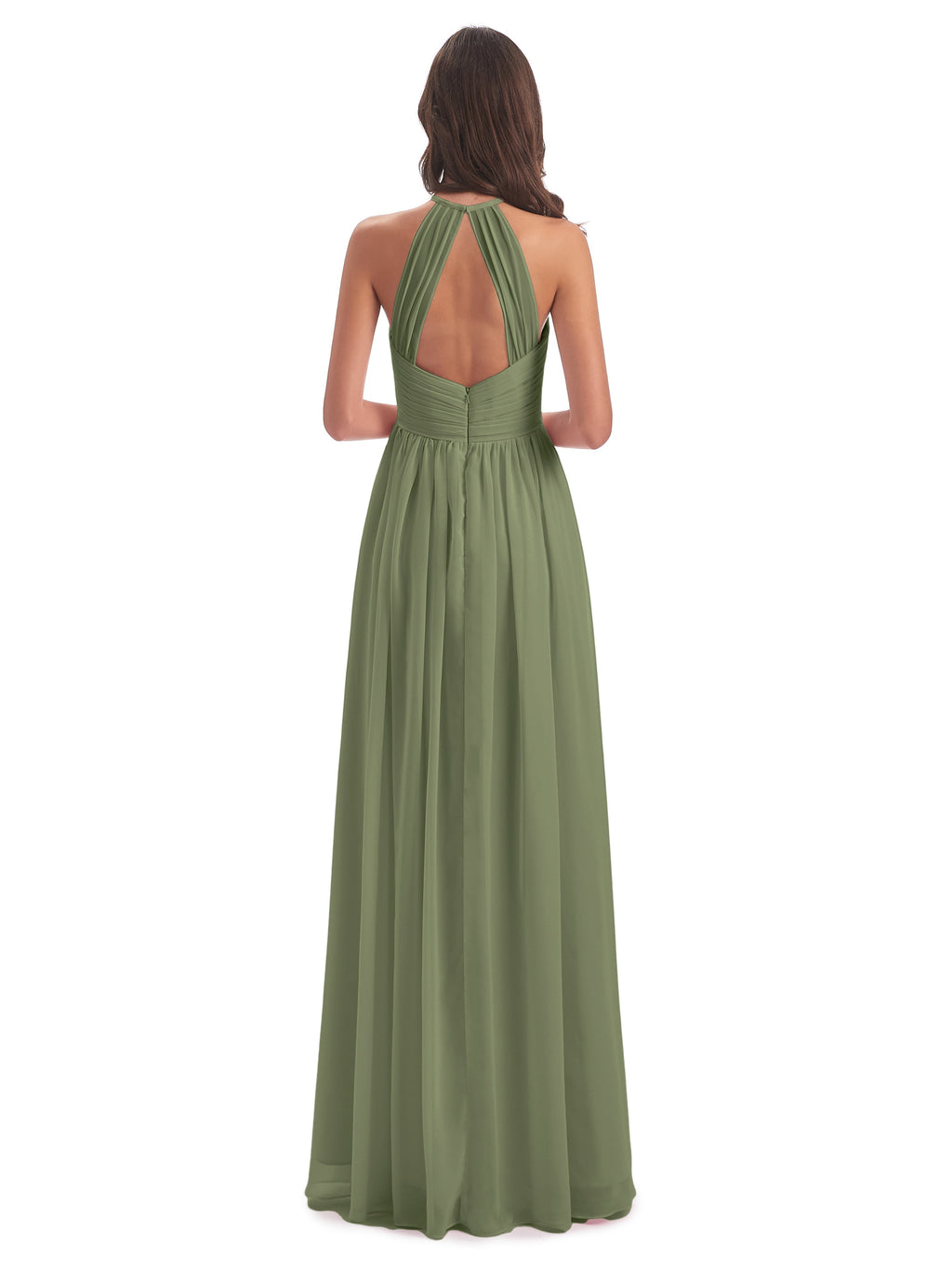 Mackenzie Halter Keyhole Lace Long Bridesmaid Dresses