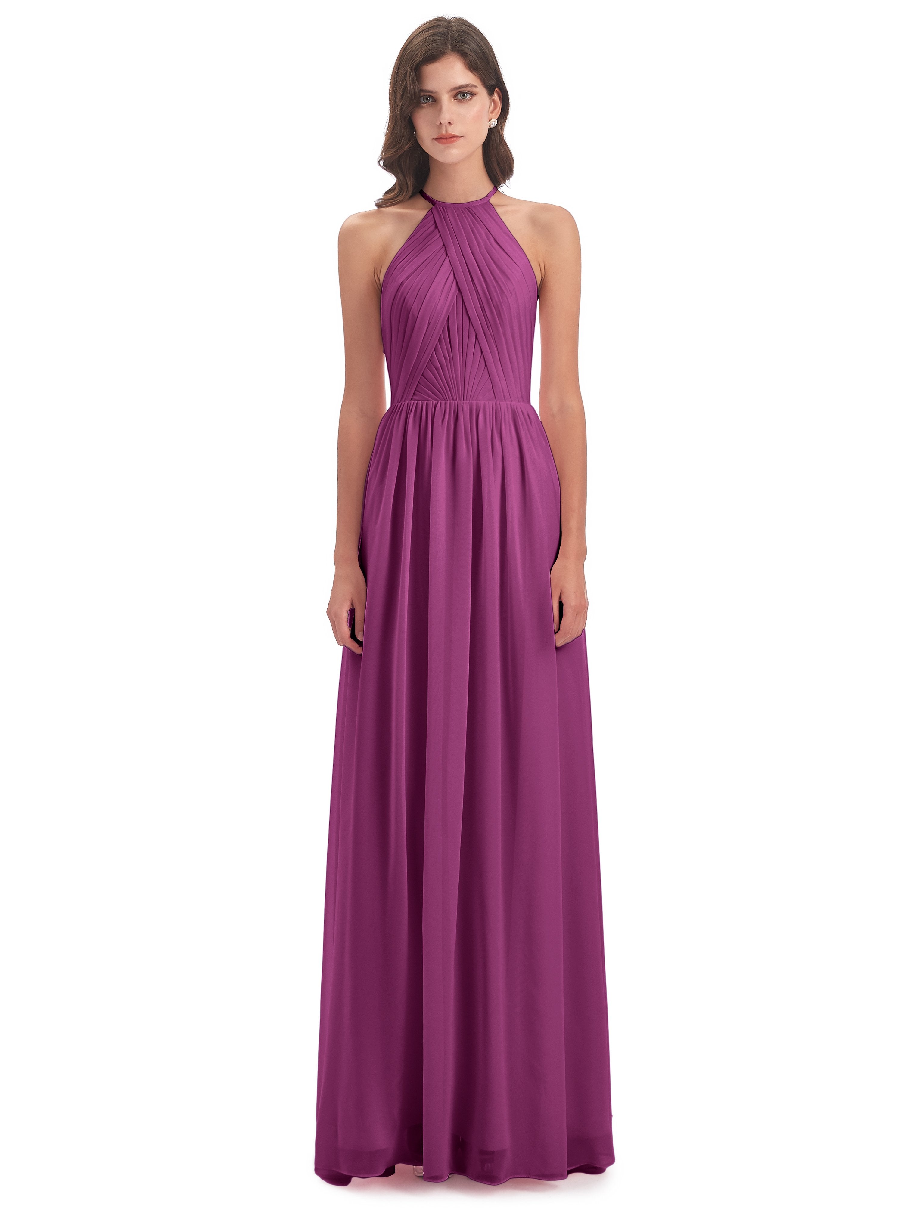 Mackenzie Halter Keyhole Lace Long Bridesmaid Dresses