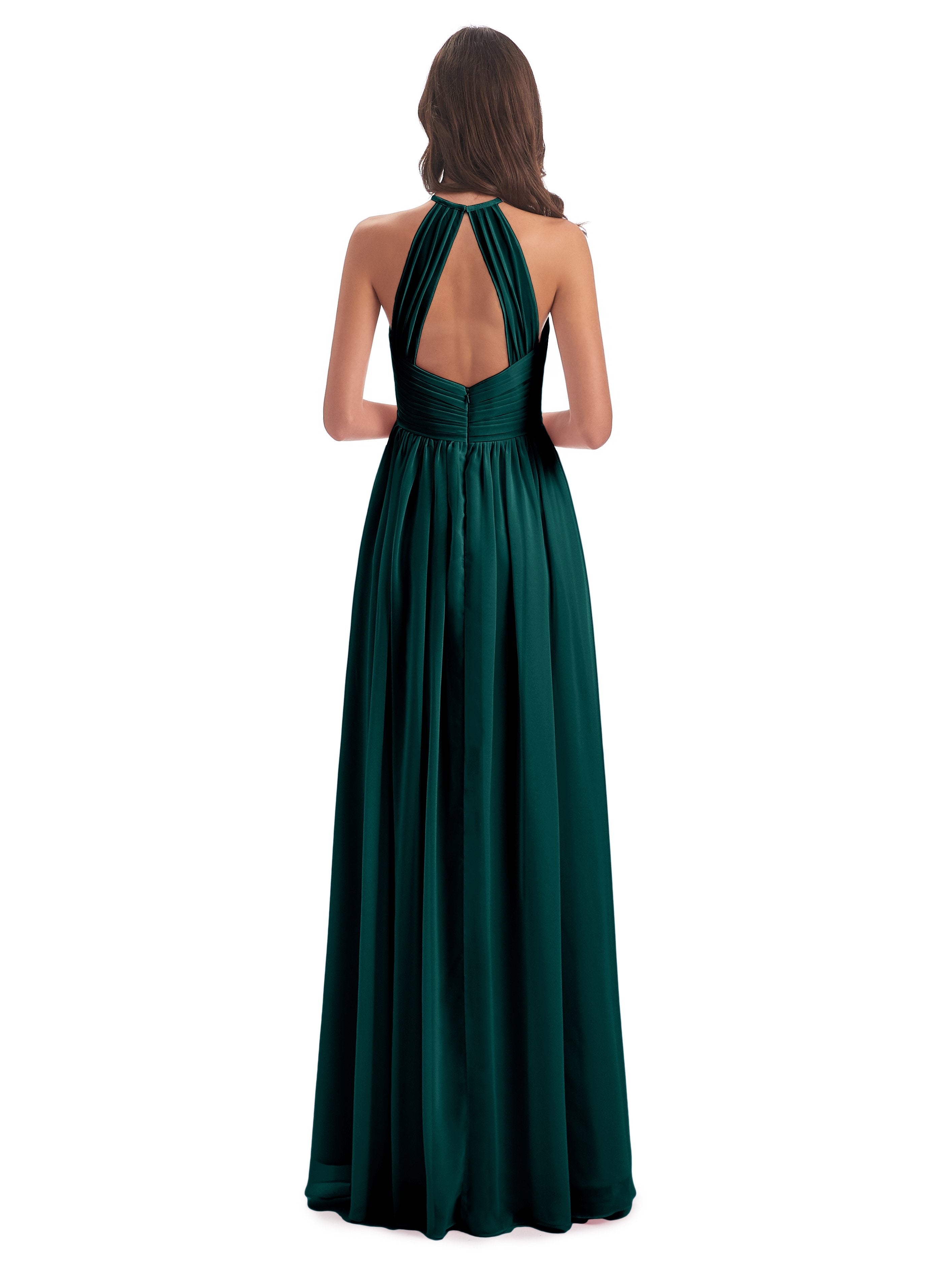 Mackenzie Halter Keyhole Lace Long Bridesmaid Dresses