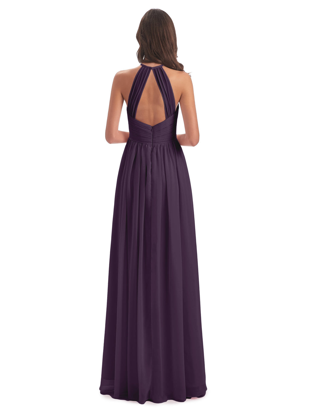 Mackenzie Halter Keyhole Lace Long Bridesmaid Dresses