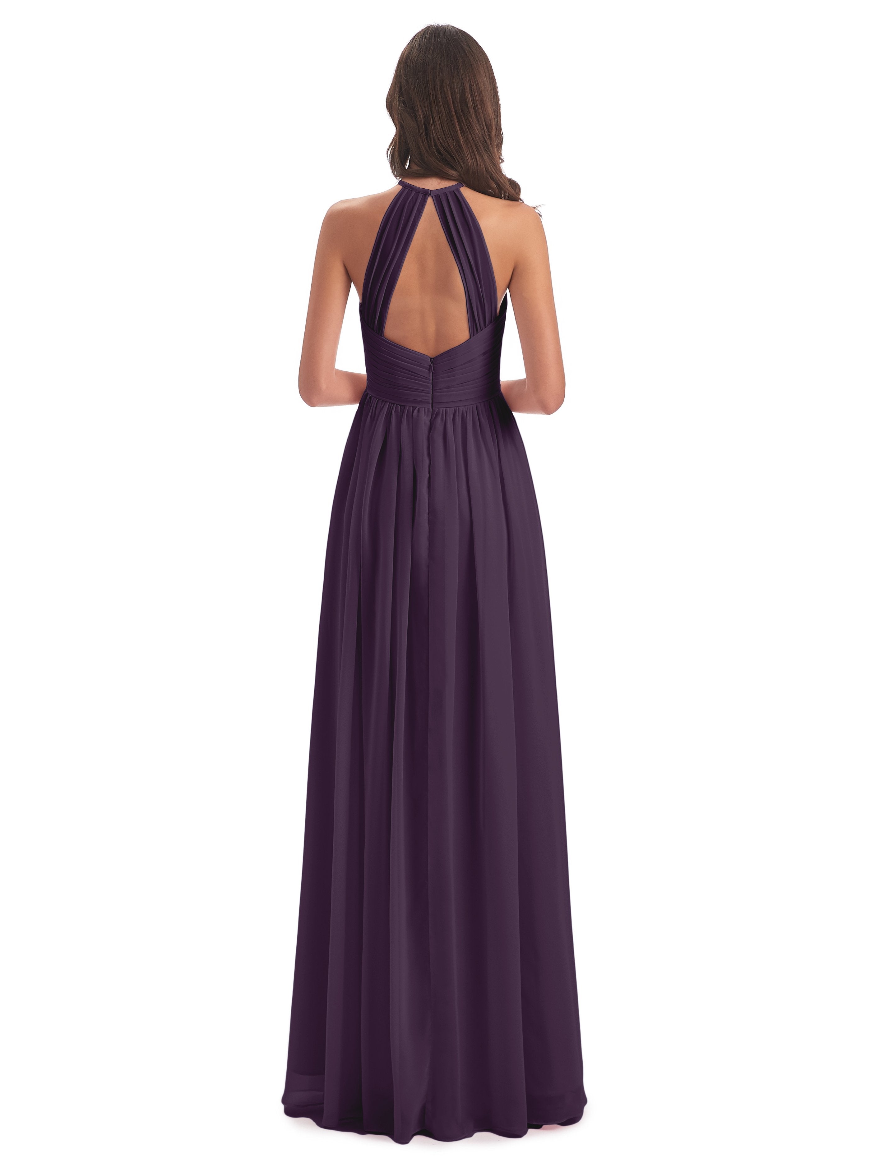 Mackenzie Halter Keyhole Lace Long Bridesmaid Dresses