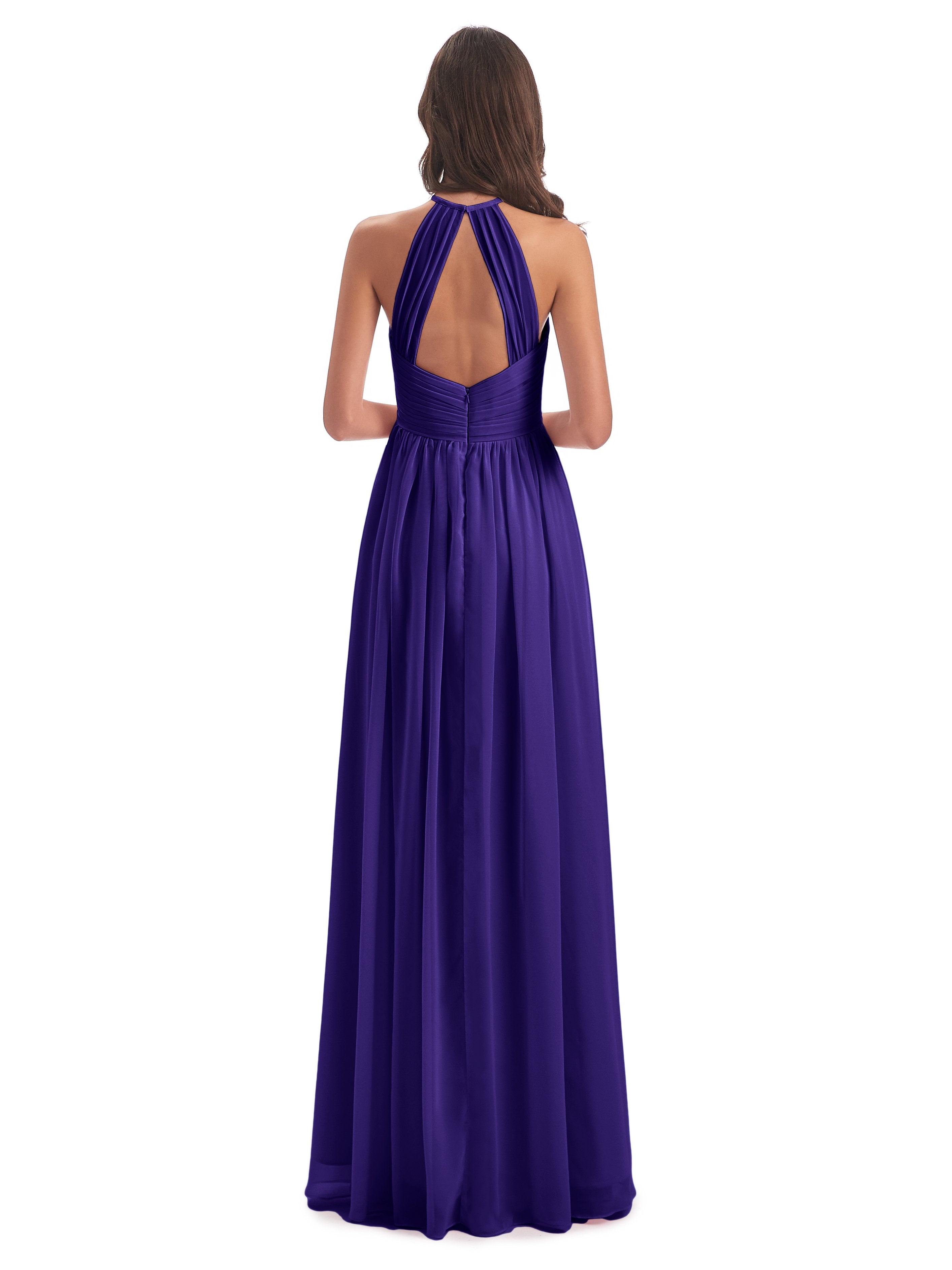 Mackenzie Halter Keyhole Lace Long Bridesmaid Dresses