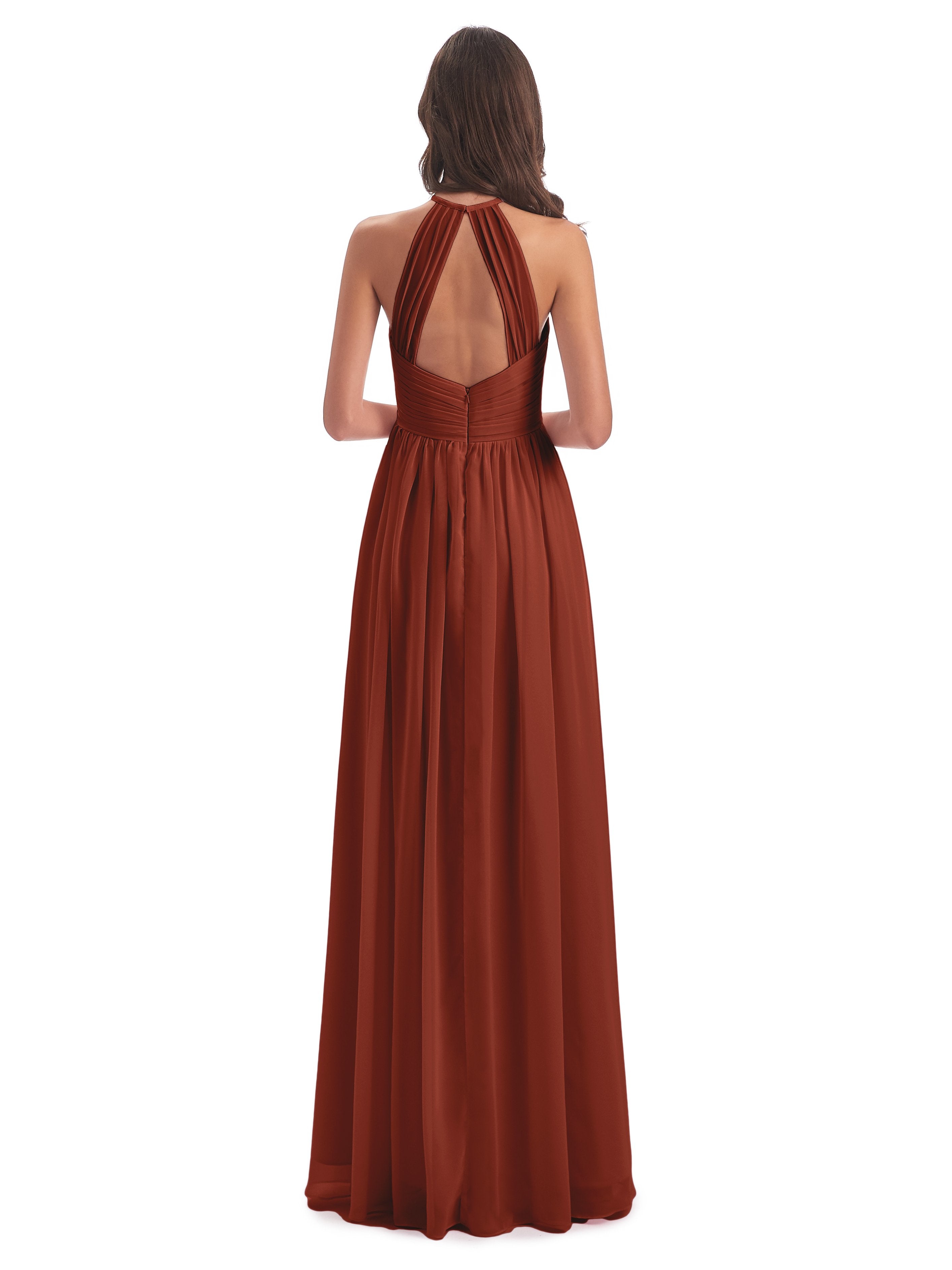 Mackenzie Halter Keyhole Lace Long Bridesmaid Dresses