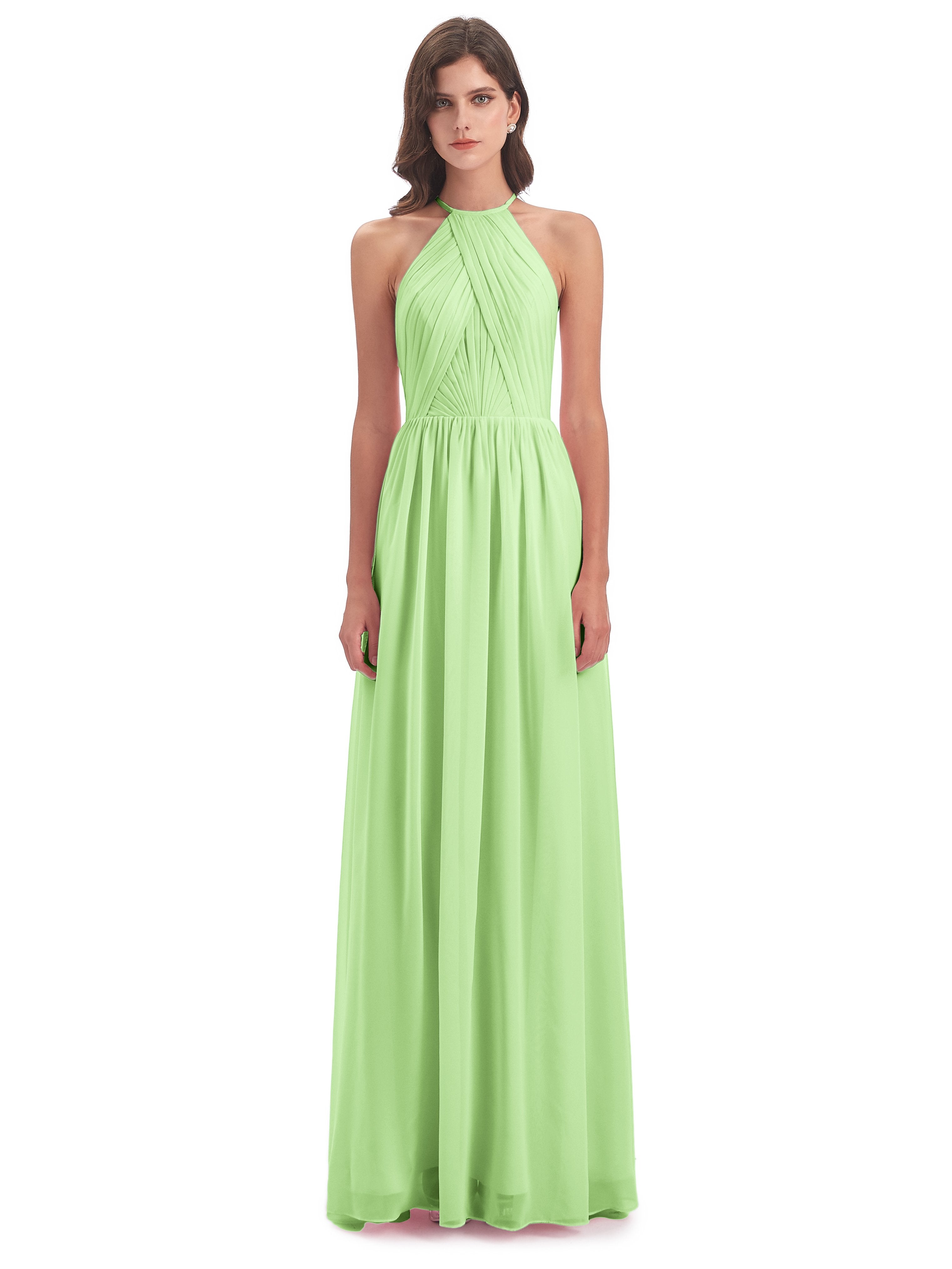 Mackenzie Halter Keyhole Lace Long Bridesmaid Dresses