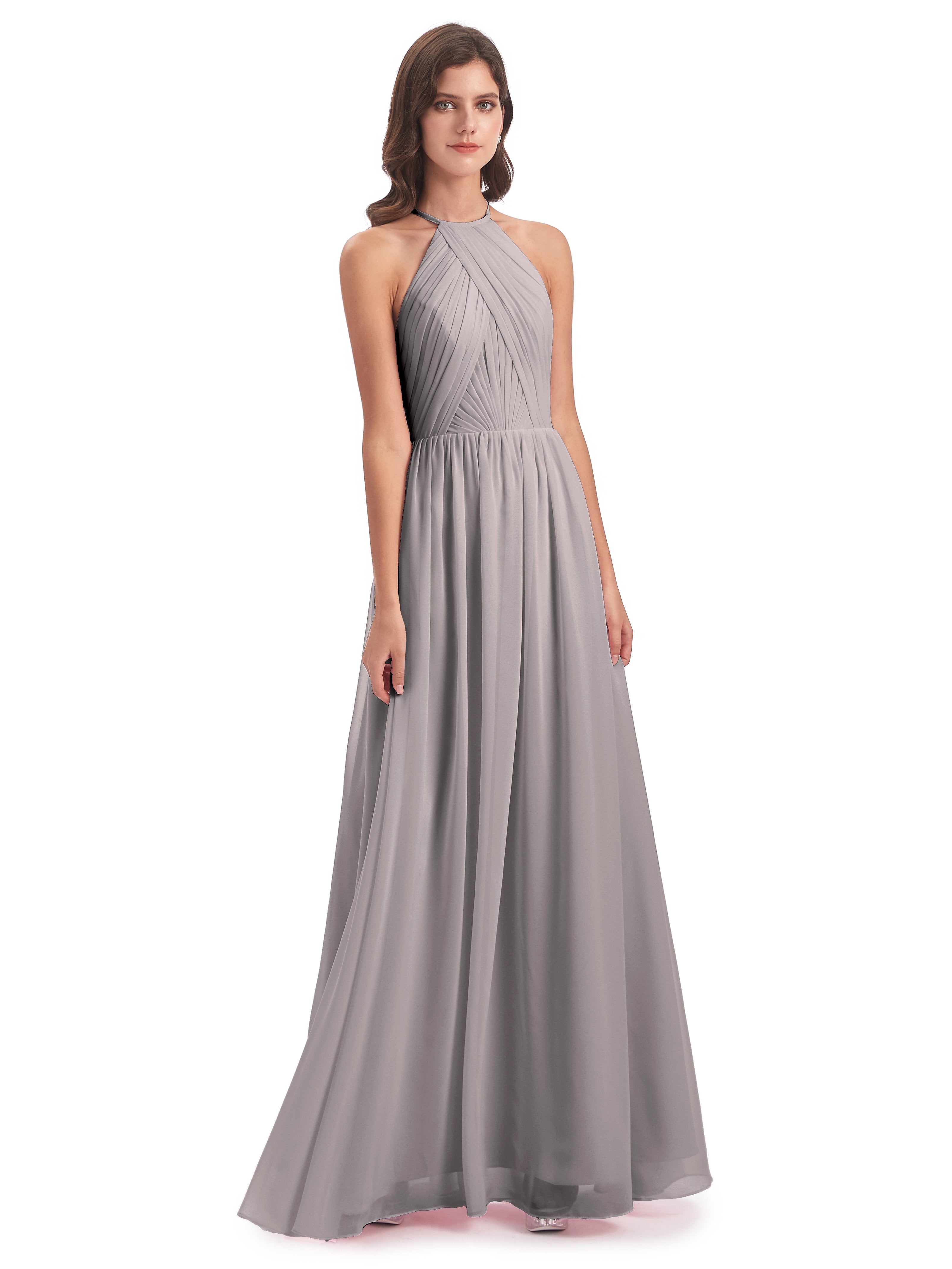 Mackenzie Halter Keyhole Lace Long Bridesmaid Dresses
