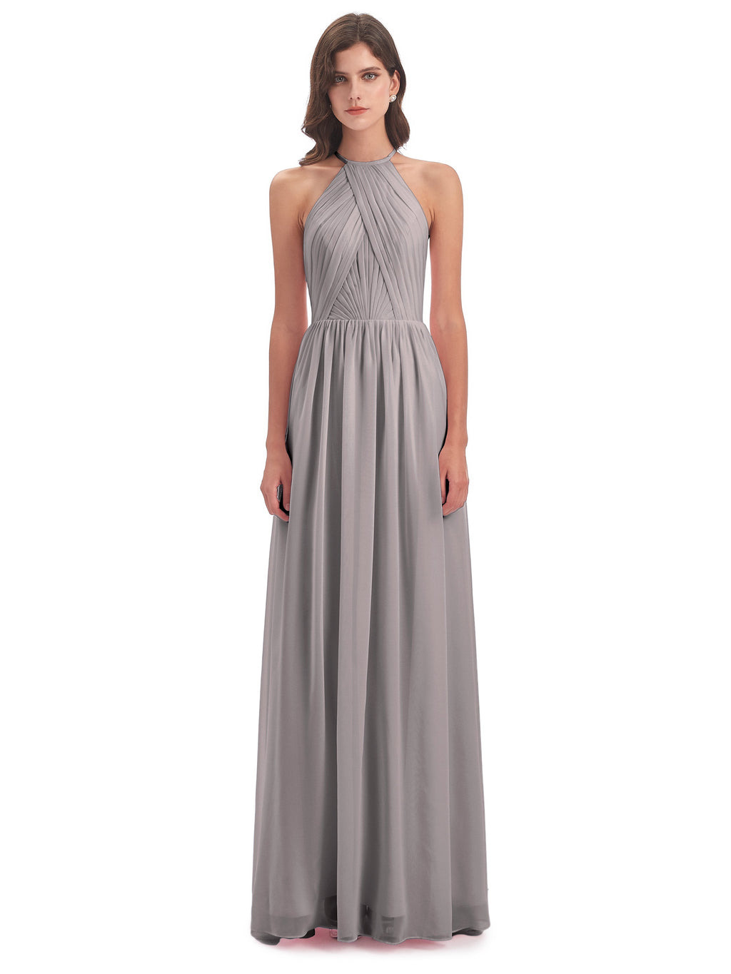 Mackenzie Halter Keyhole Lace Long Bridesmaid Dresses