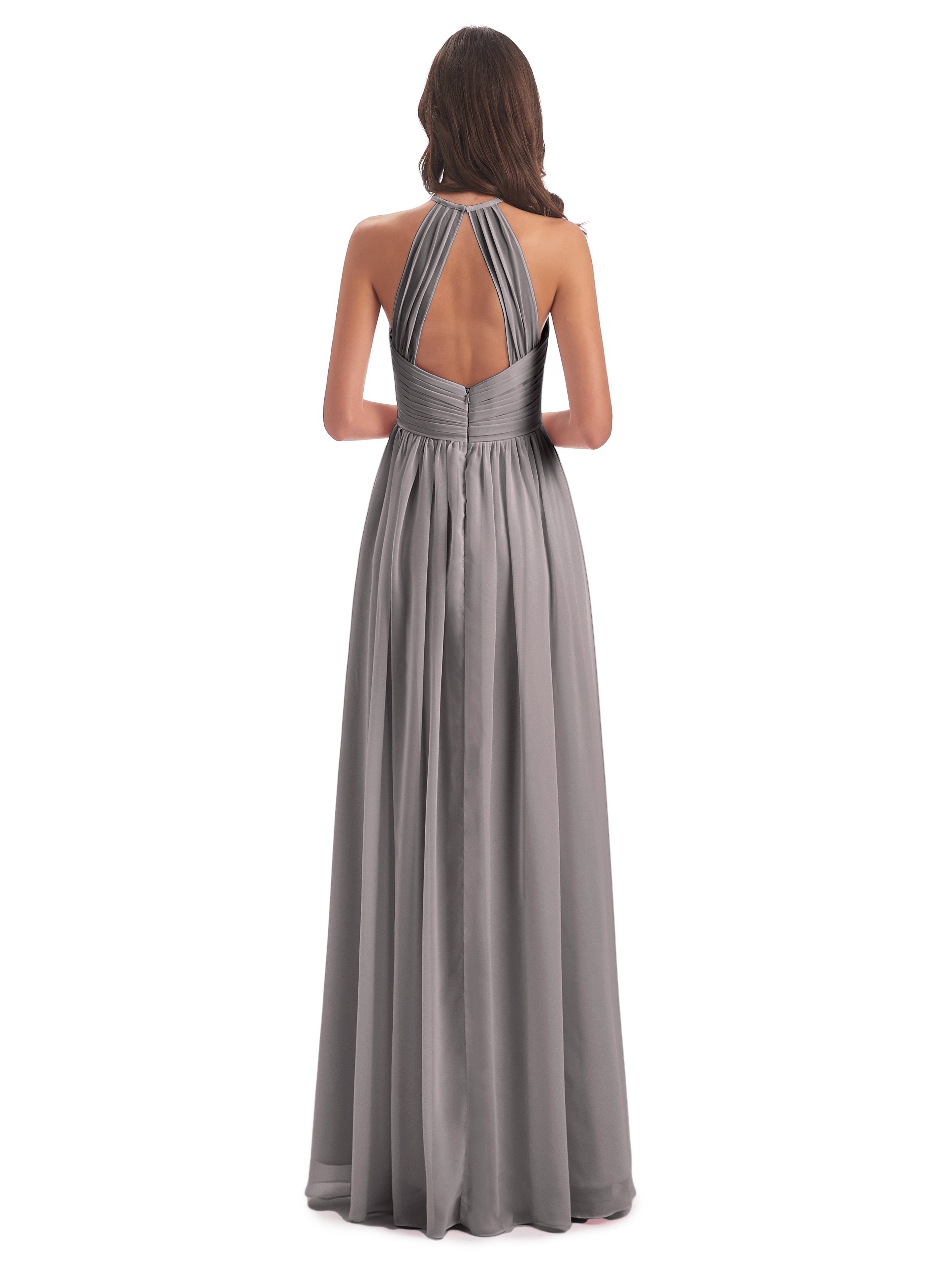 Mackenzie Halter Keyhole Lace Long Bridesmaid Dresses