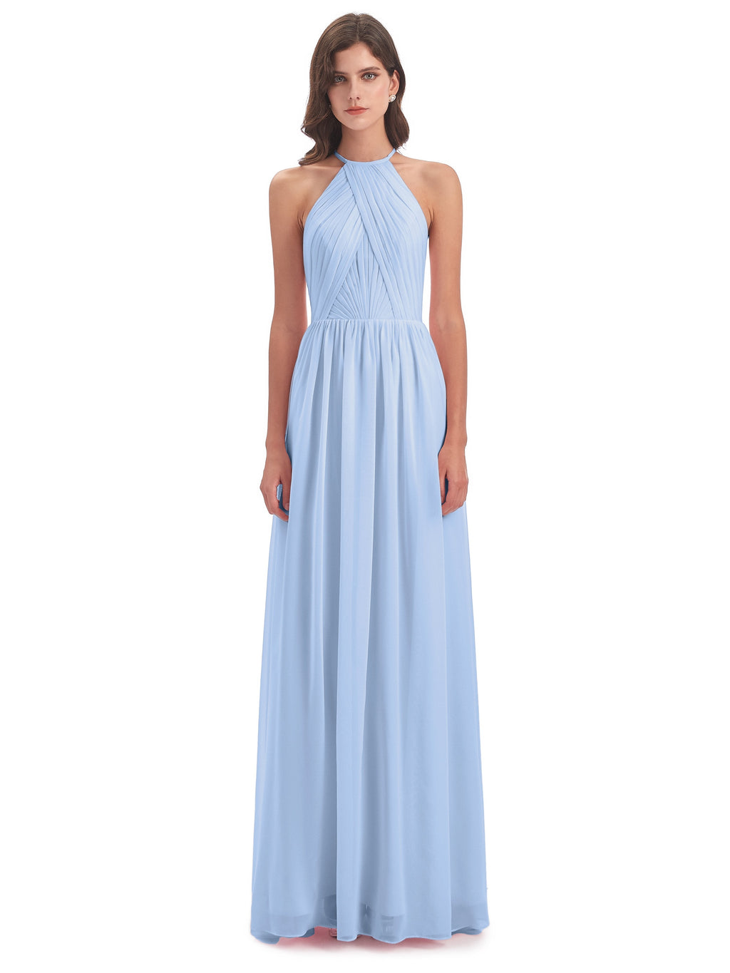 Mackenzie Halter Keyhole Lace Long Bridesmaid Dresses