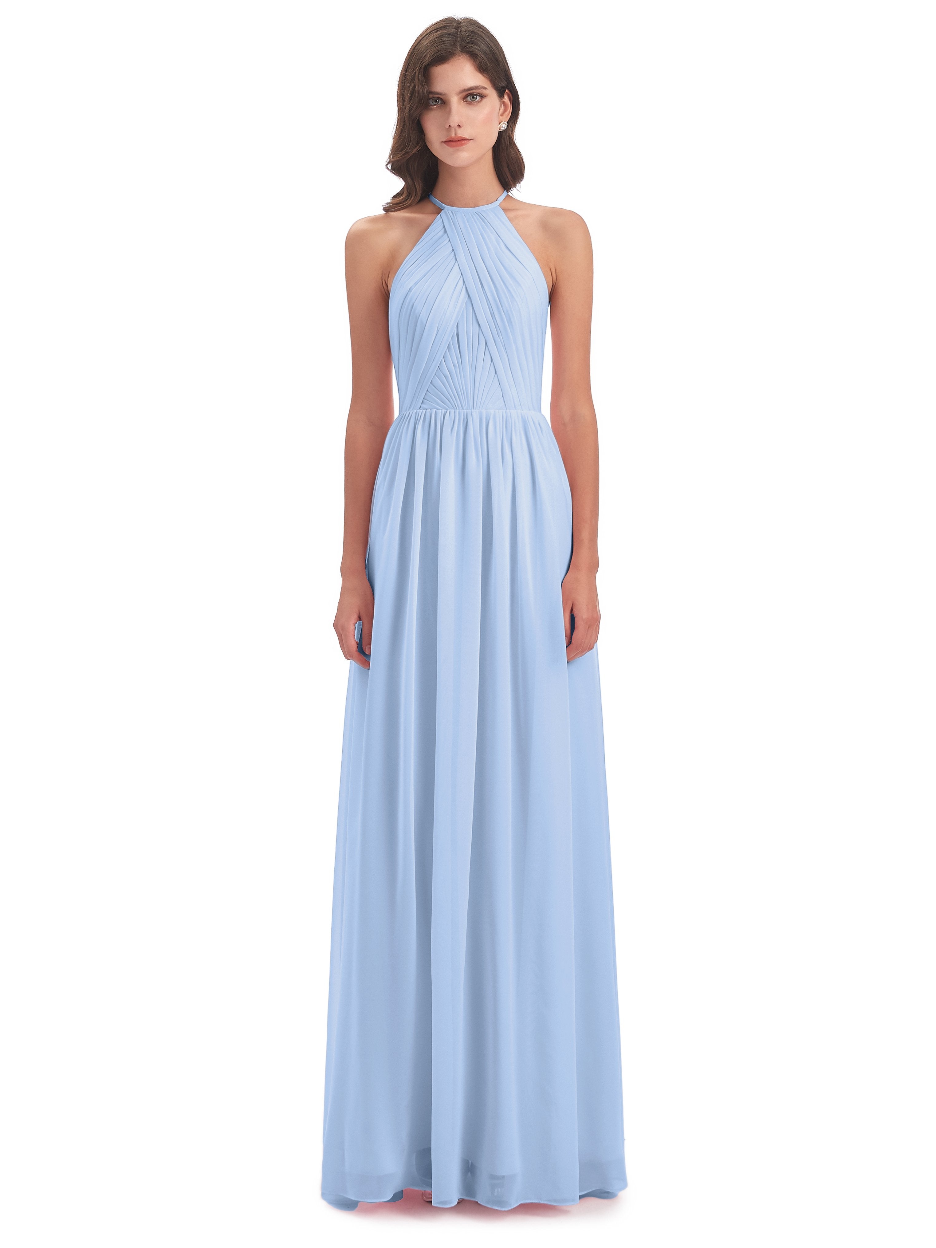 Mackenzie Halter Keyhole Lace Long Bridesmaid Dresses