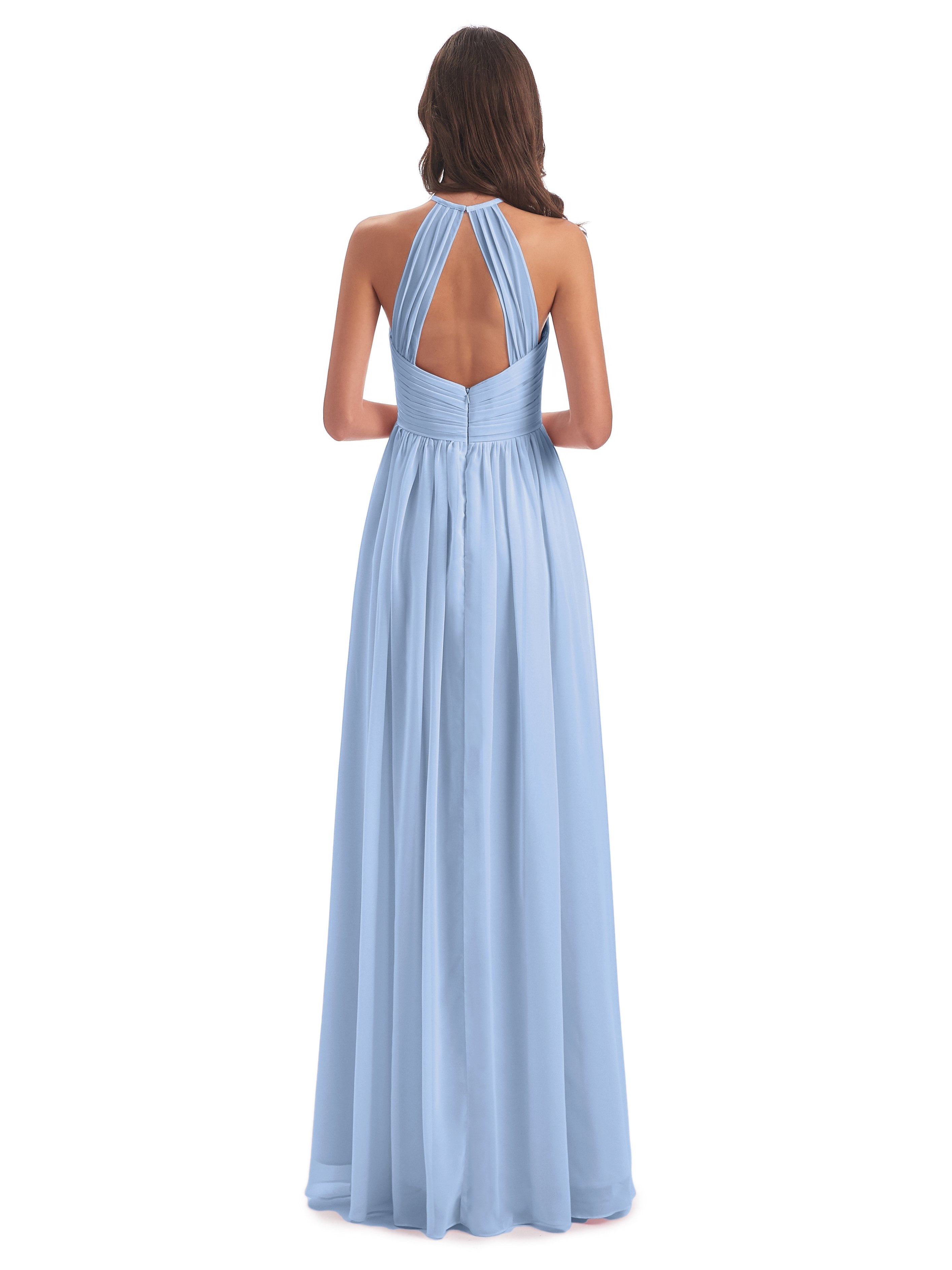 Mackenzie Halter Keyhole Lace Long Bridesmaid Dresses