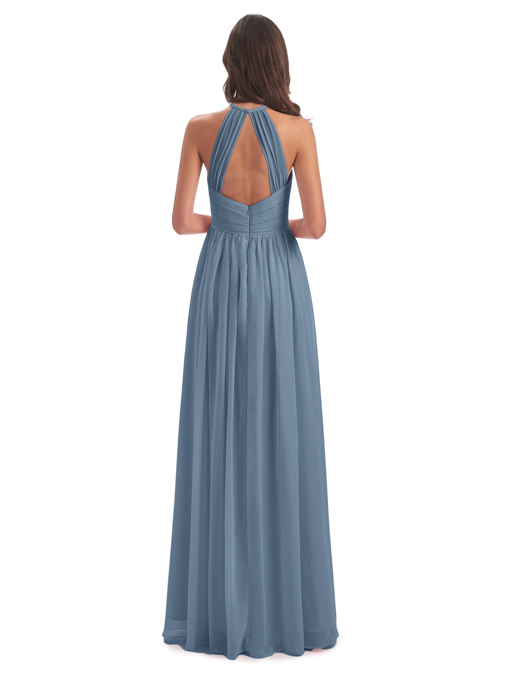 Mackenzie Halter Keyhole Lace Long Bridesmaid Dresses
