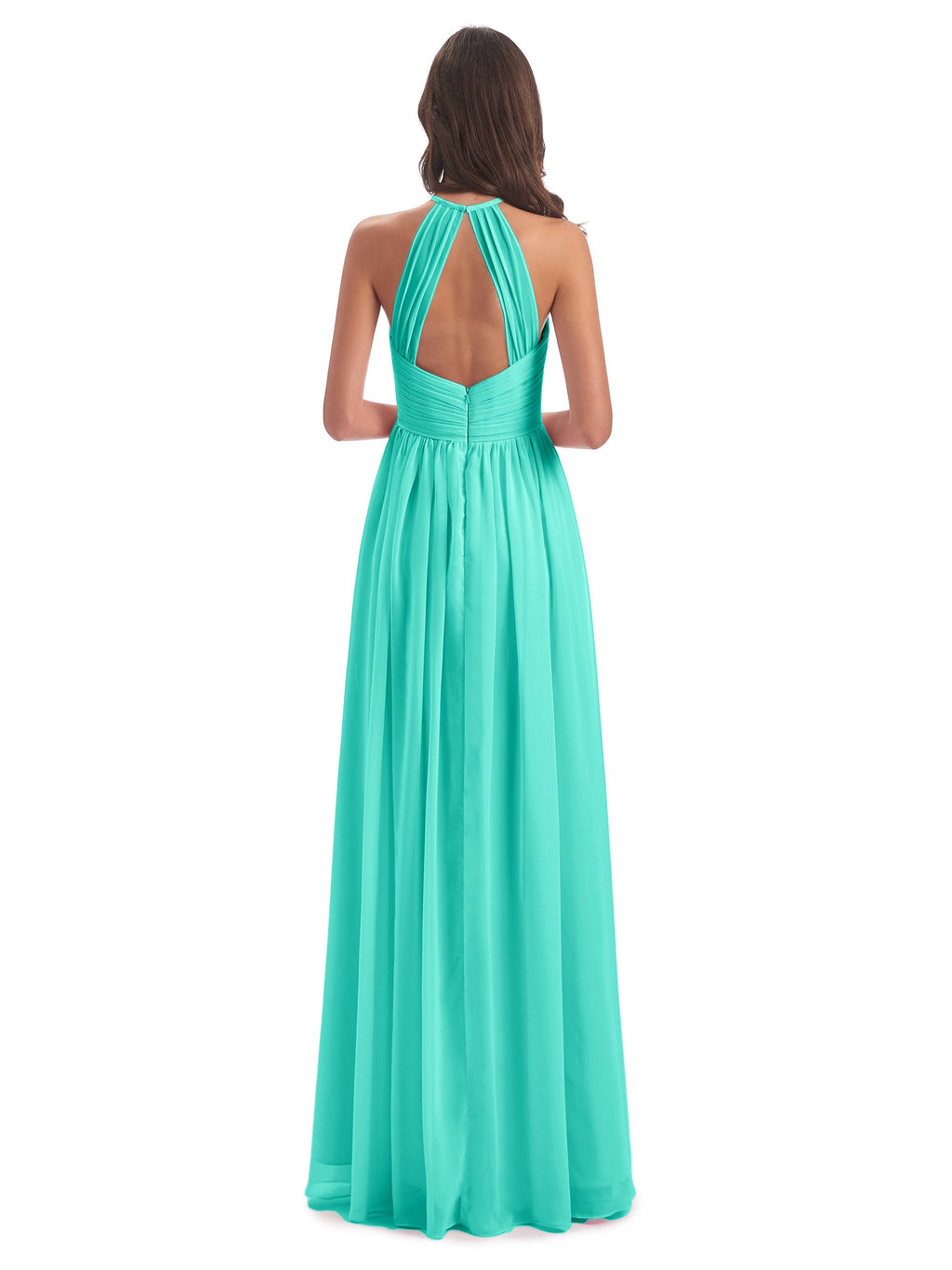 Mackenzie Halter Keyhole Lace Long Bridesmaid Dresses