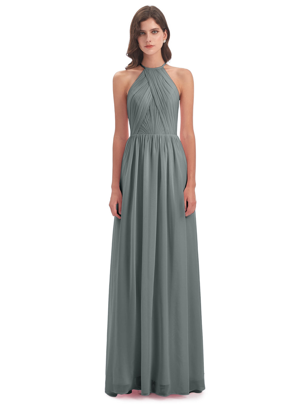 Mackenzie Halter Keyhole Lace Long Bridesmaid Dresses