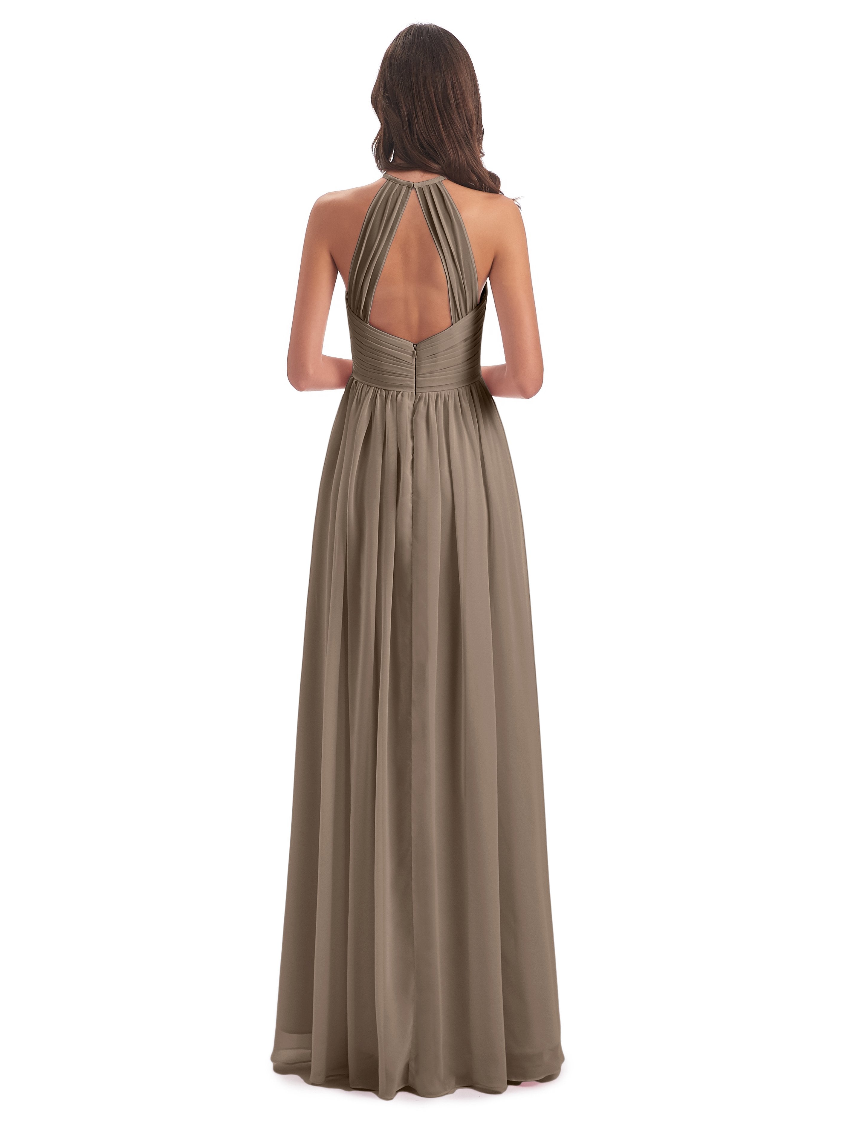 Mackenzie Halter Keyhole Lace Long Bridesmaid Dresses