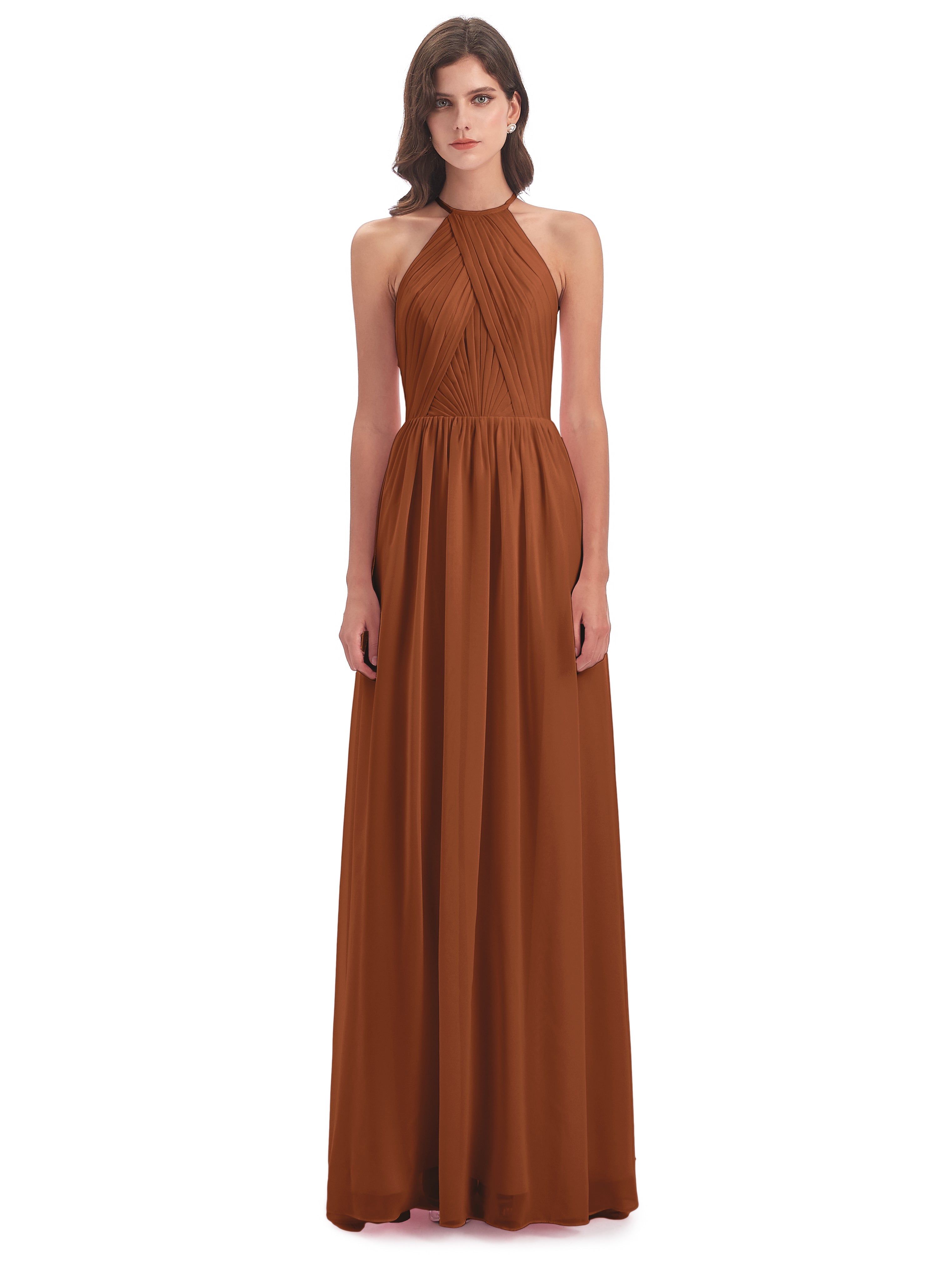 Mackenzie Halter Keyhole Lace Long Bridesmaid Dresses
