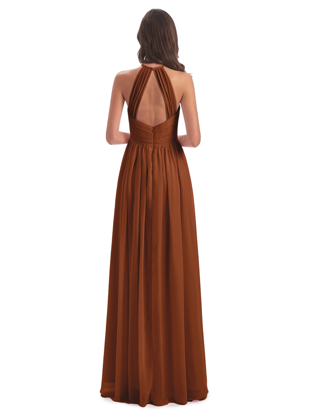Mackenzie Halter Keyhole Lace Long Bridesmaid Dresses