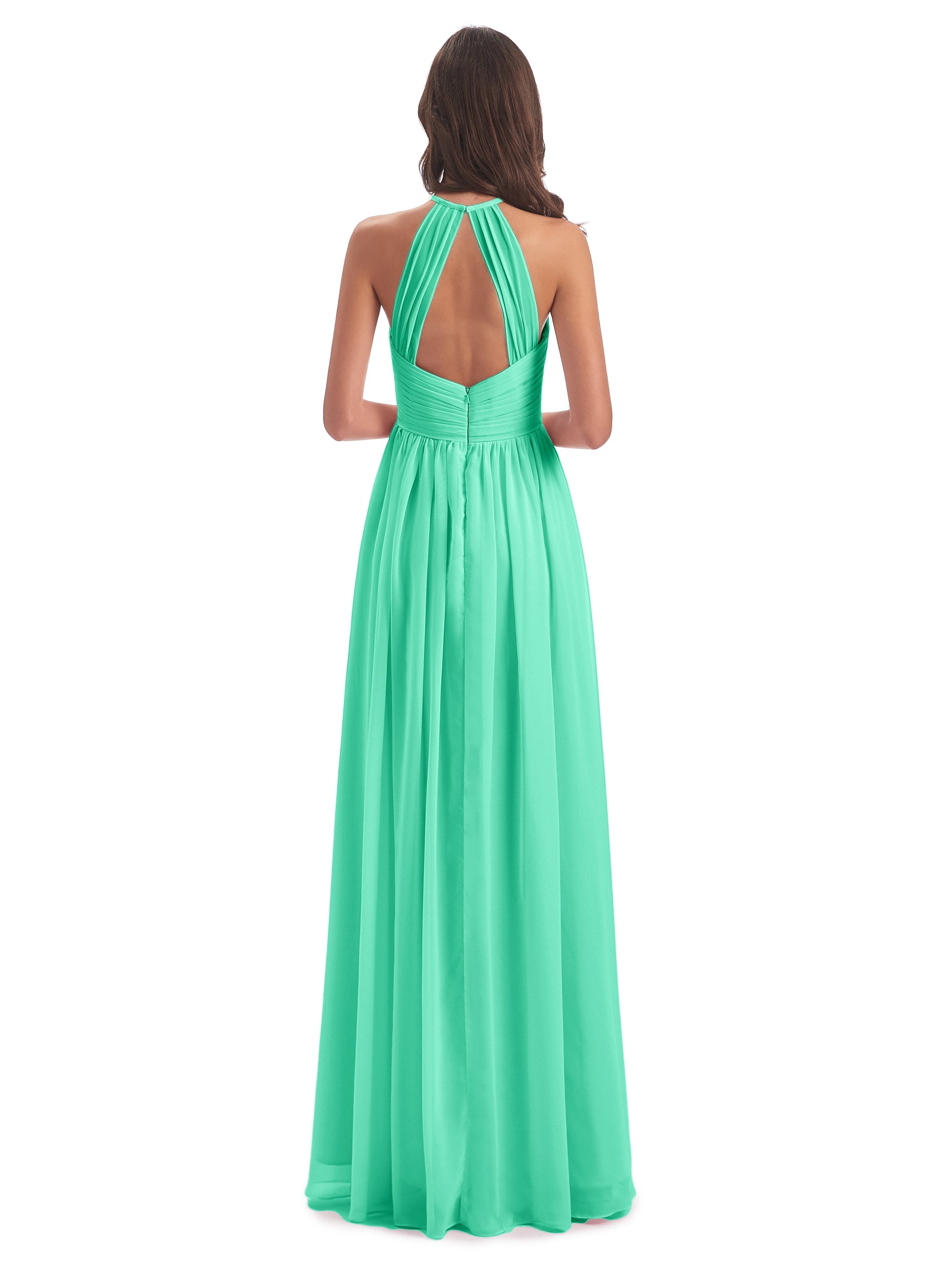 Mackenzie Halter Keyhole Lace Long Bridesmaid Dresses
