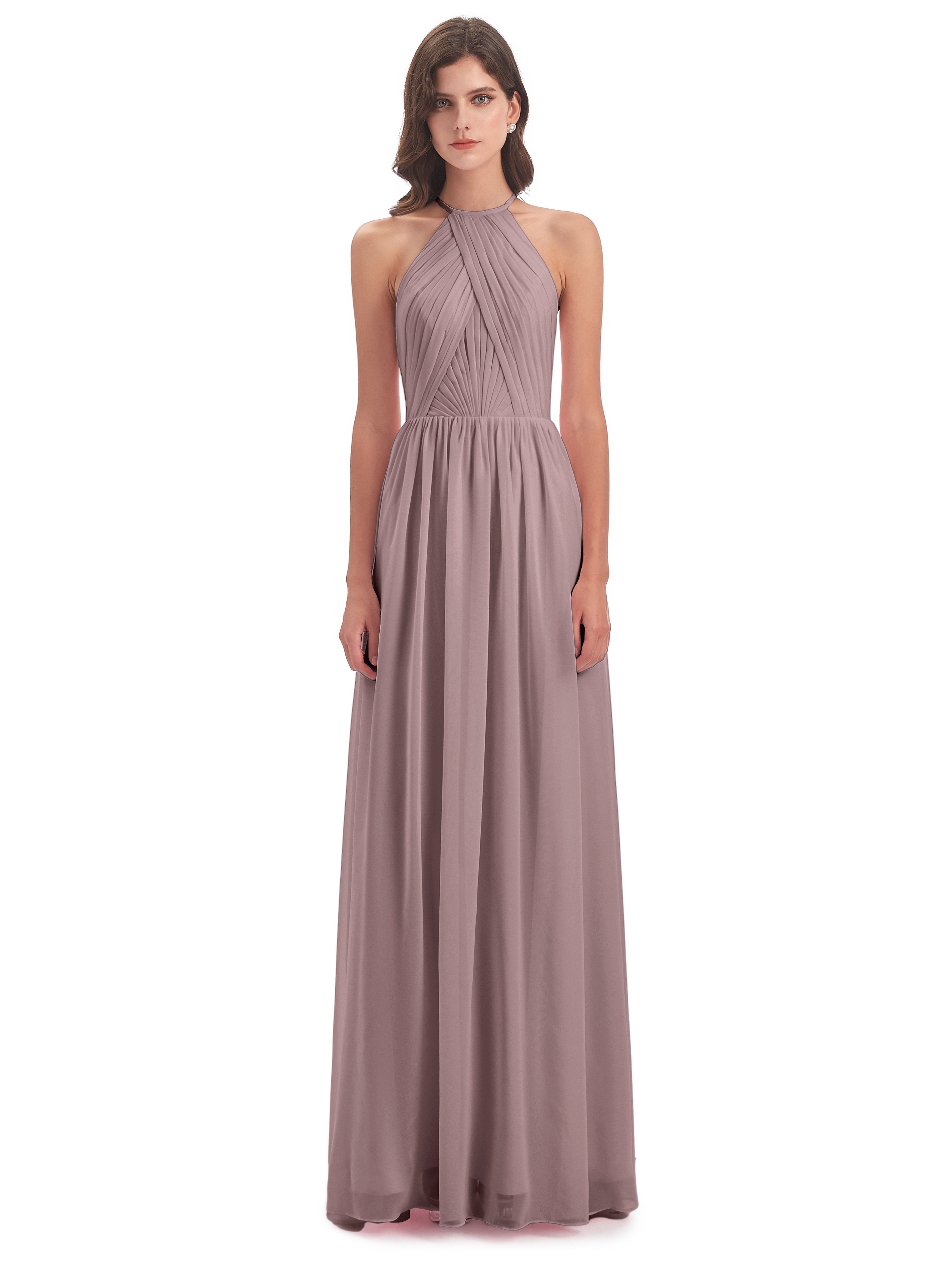 Mackenzie Halter Keyhole Lace Long Bridesmaid Dresses
