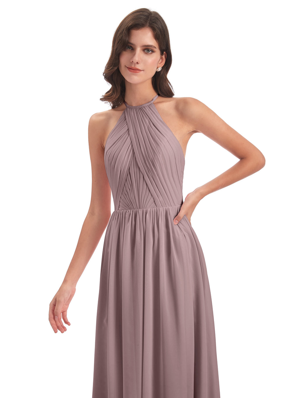 Mackenzie Halter Keyhole Lace Long Bridesmaid Dresses