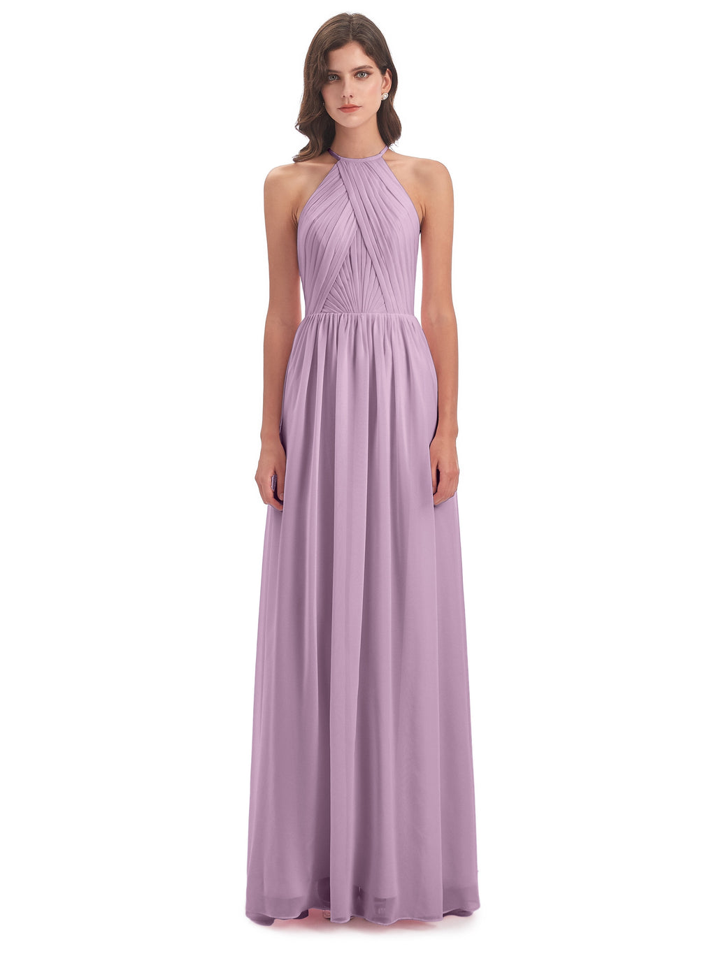Mackenzie Halter Keyhole Lace Long Bridesmaid Dresses