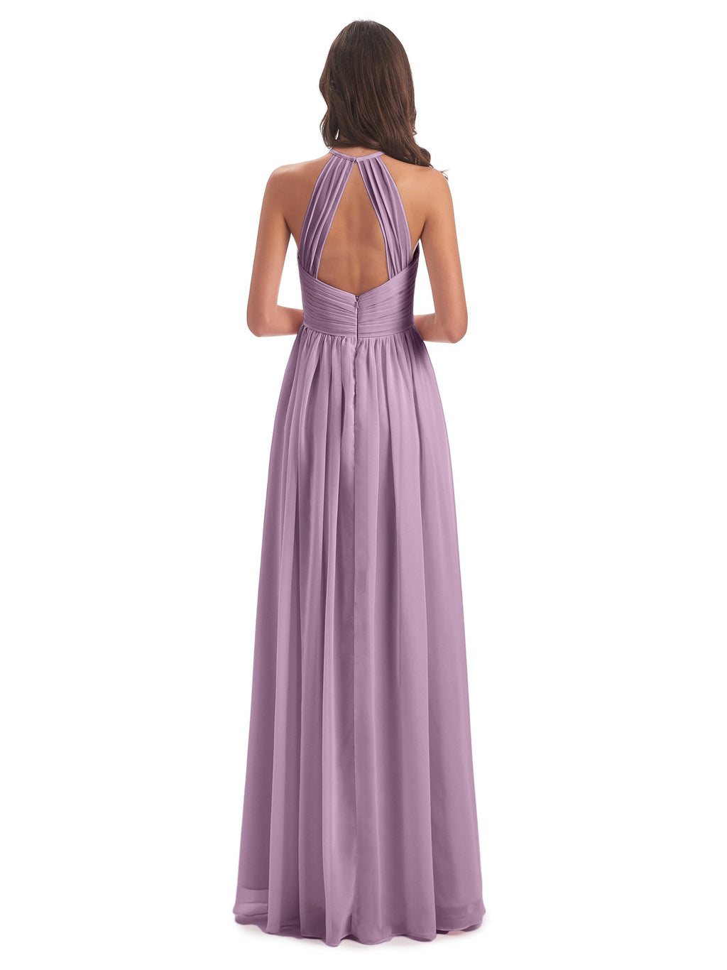 Mackenzie Halter Keyhole Lace Long Bridesmaid Dresses