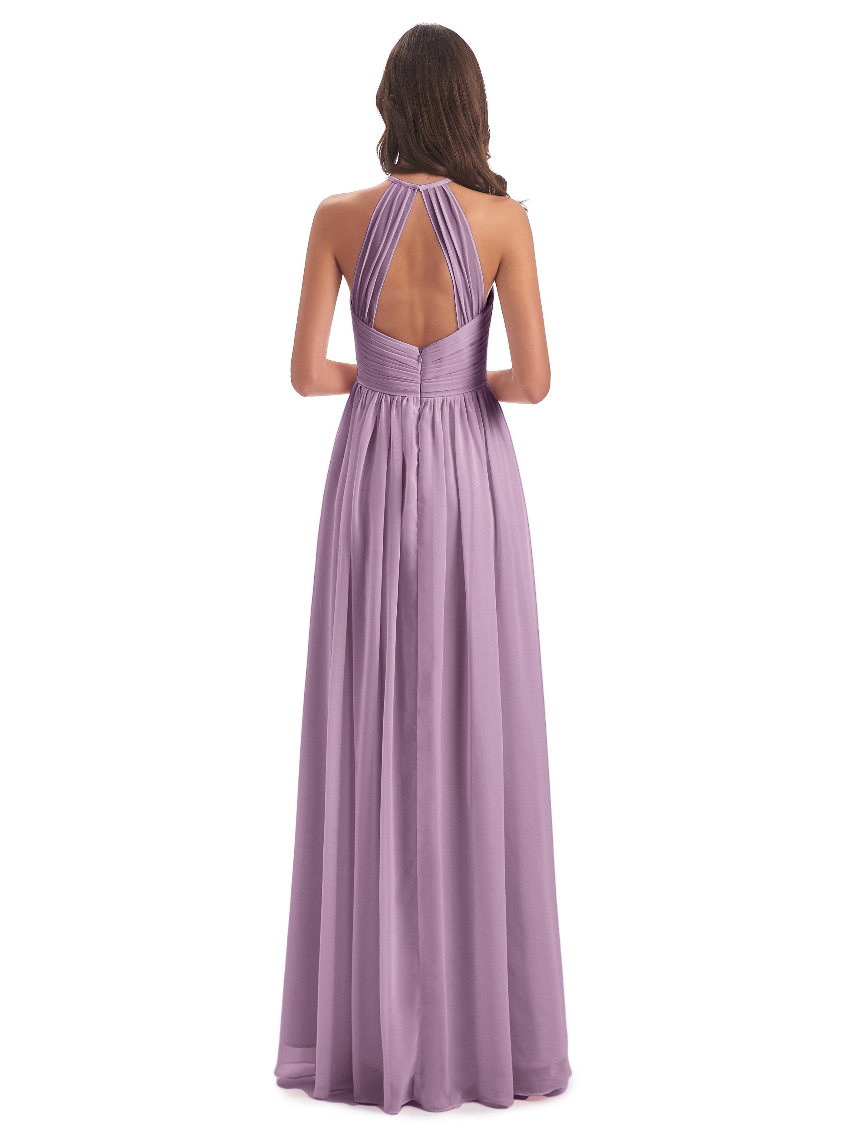 Mackenzie Halter Keyhole Lace Long Bridesmaid Dresses