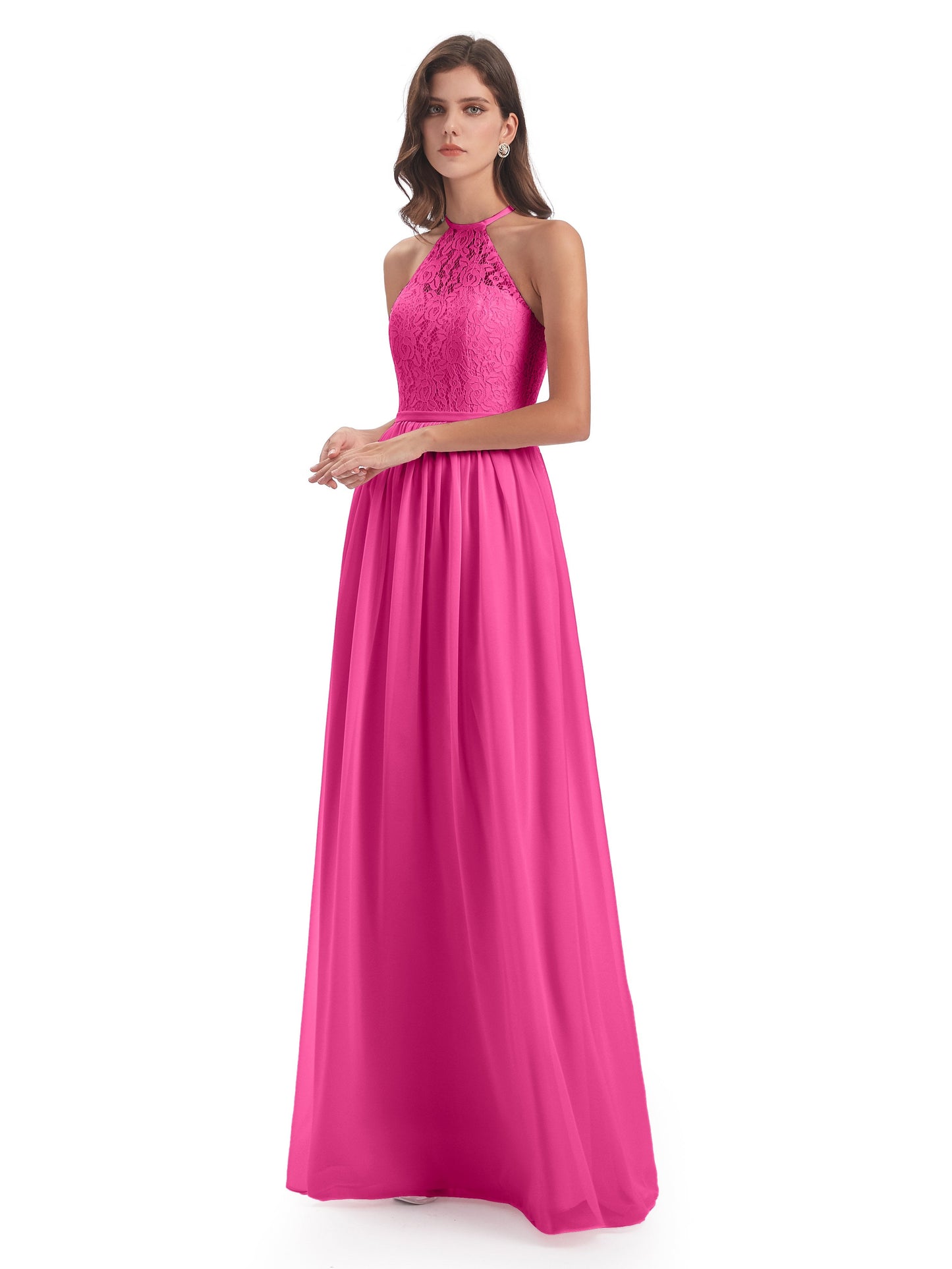Magdalena Halter Keyhole Lace Long Bridesmaid Dresses