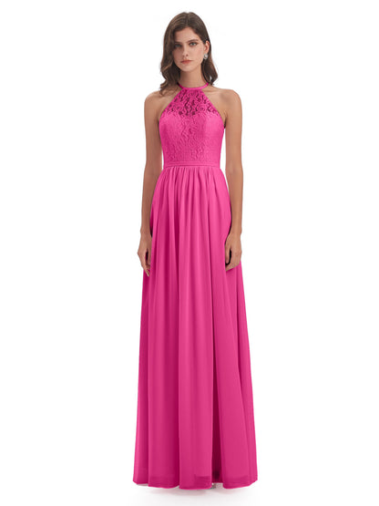 Magdalena Halter Keyhole Lace Long Bridesmaid Dresses