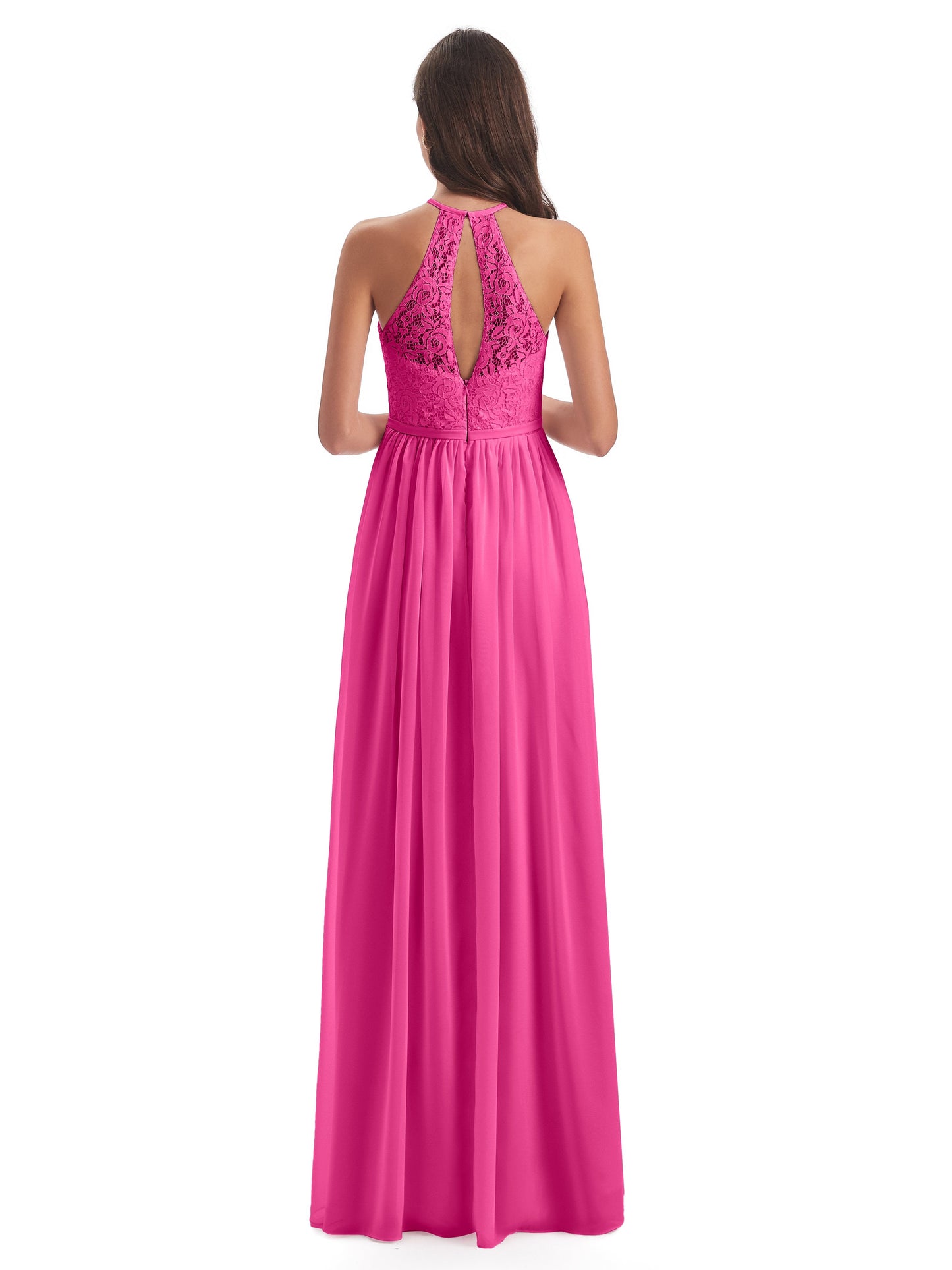 Magdalena Halter Keyhole Lace Long Bridesmaid Dresses