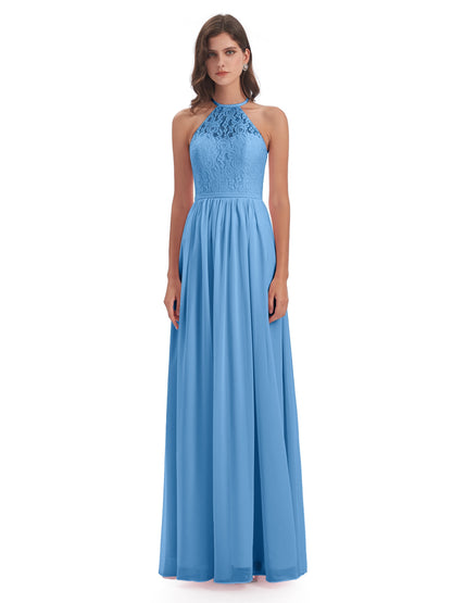 Magdalena Halter Keyhole Lace Long Bridesmaid Dresses