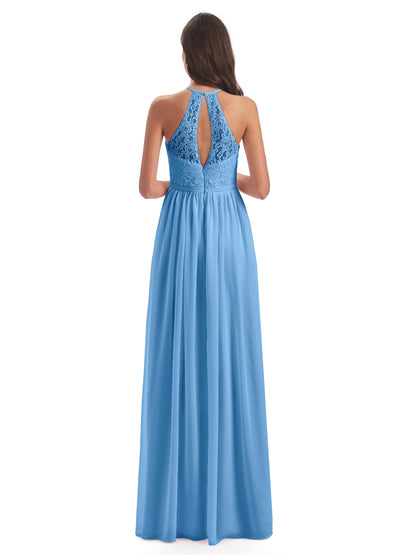 Magdalena Halter Keyhole Lace Long Bridesmaid Dresses