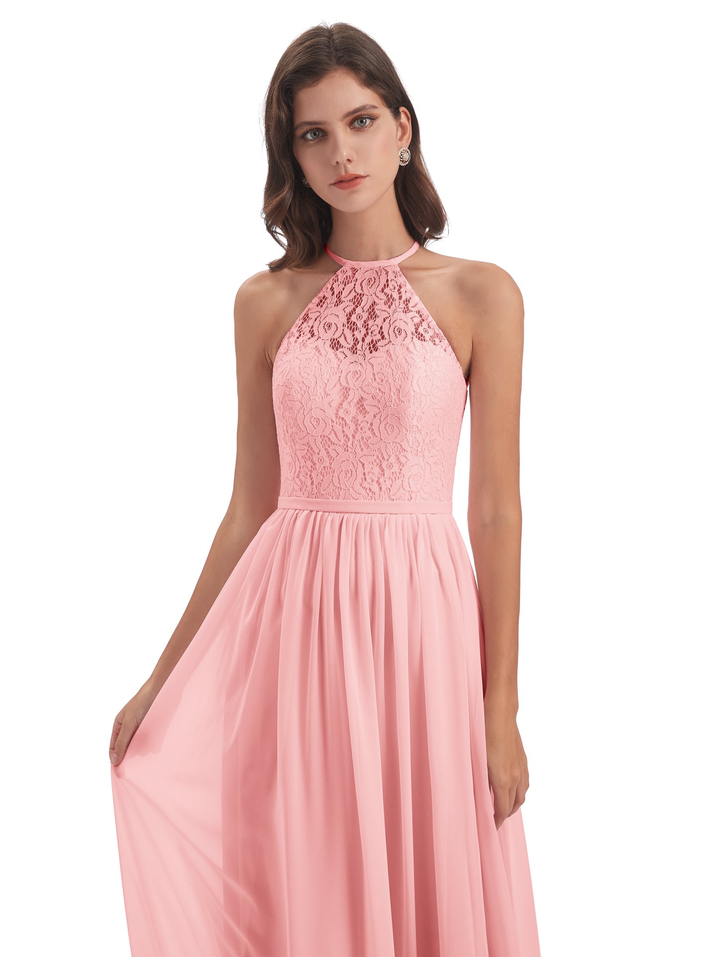Magdalena Halter Keyhole Lace Long Bridesmaid Dresses