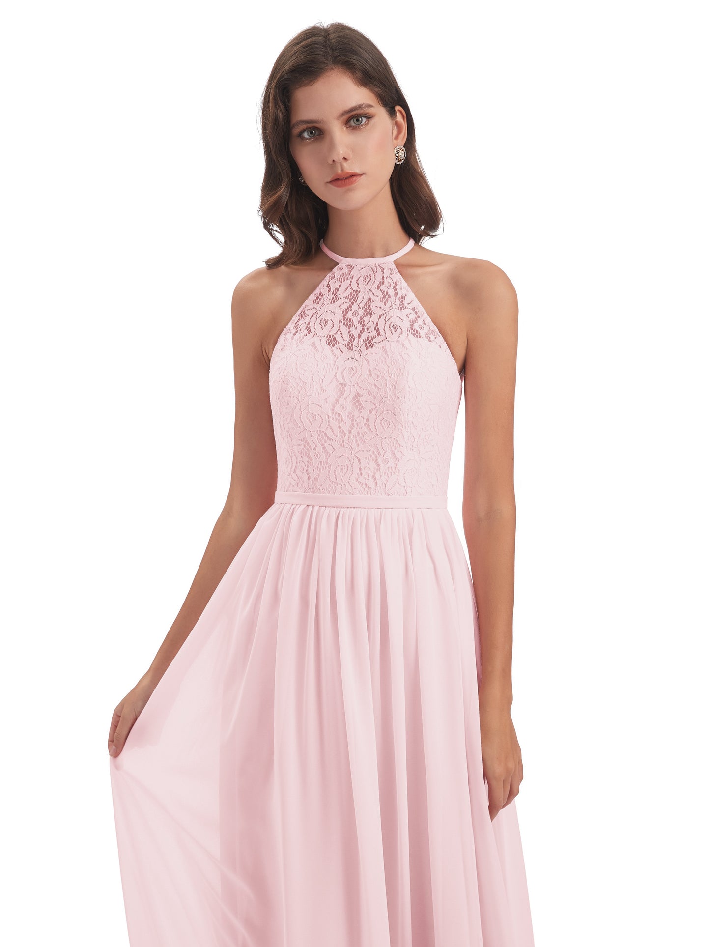 Magdalena Halter Keyhole Lace Long Bridesmaid Dresses