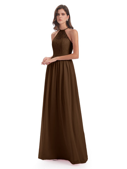 Magdalena Halter Keyhole Lace Long Bridesmaid Dresses