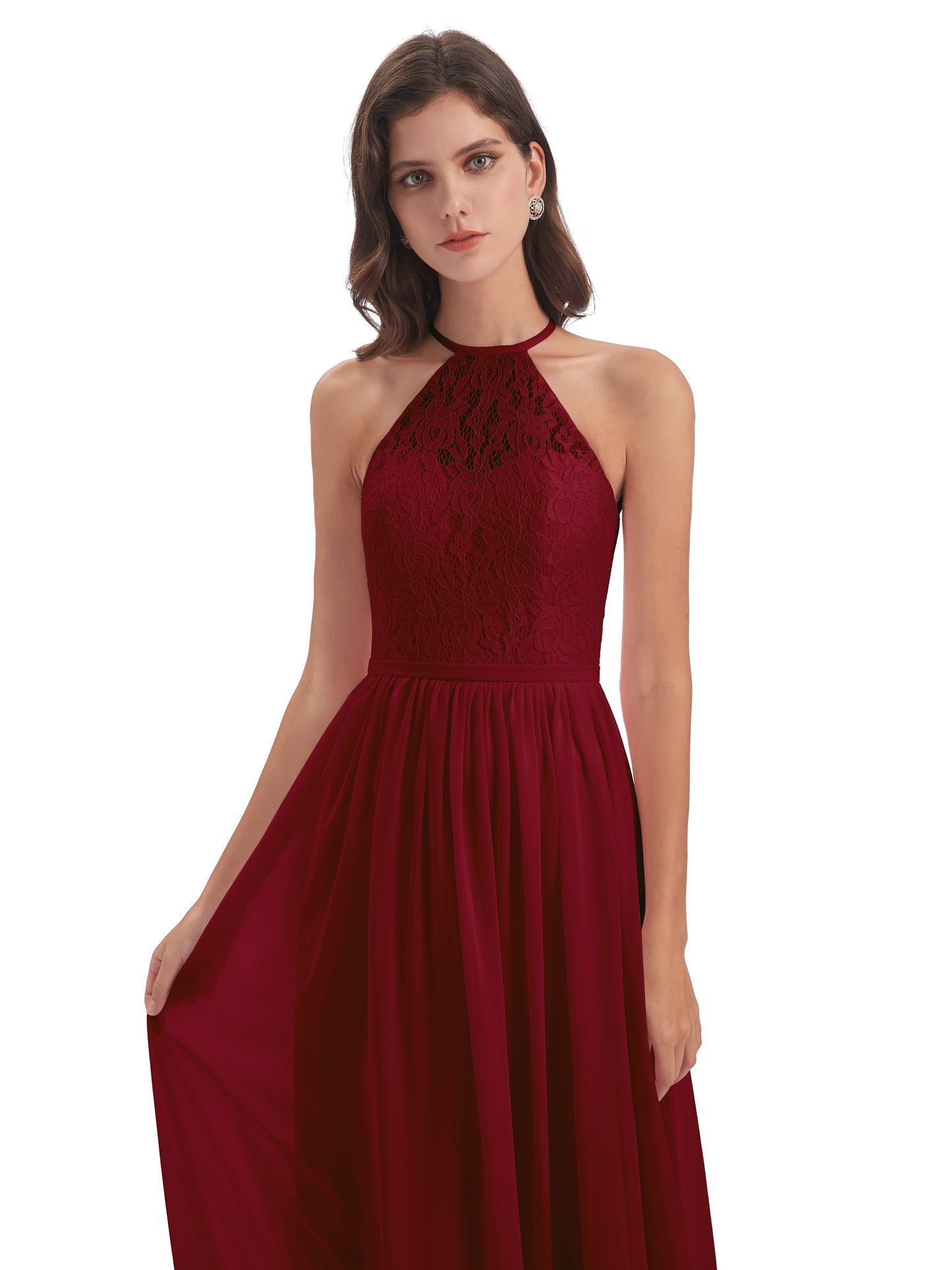 Magdalena Halter Keyhole Lace Long Bridesmaid Dresses