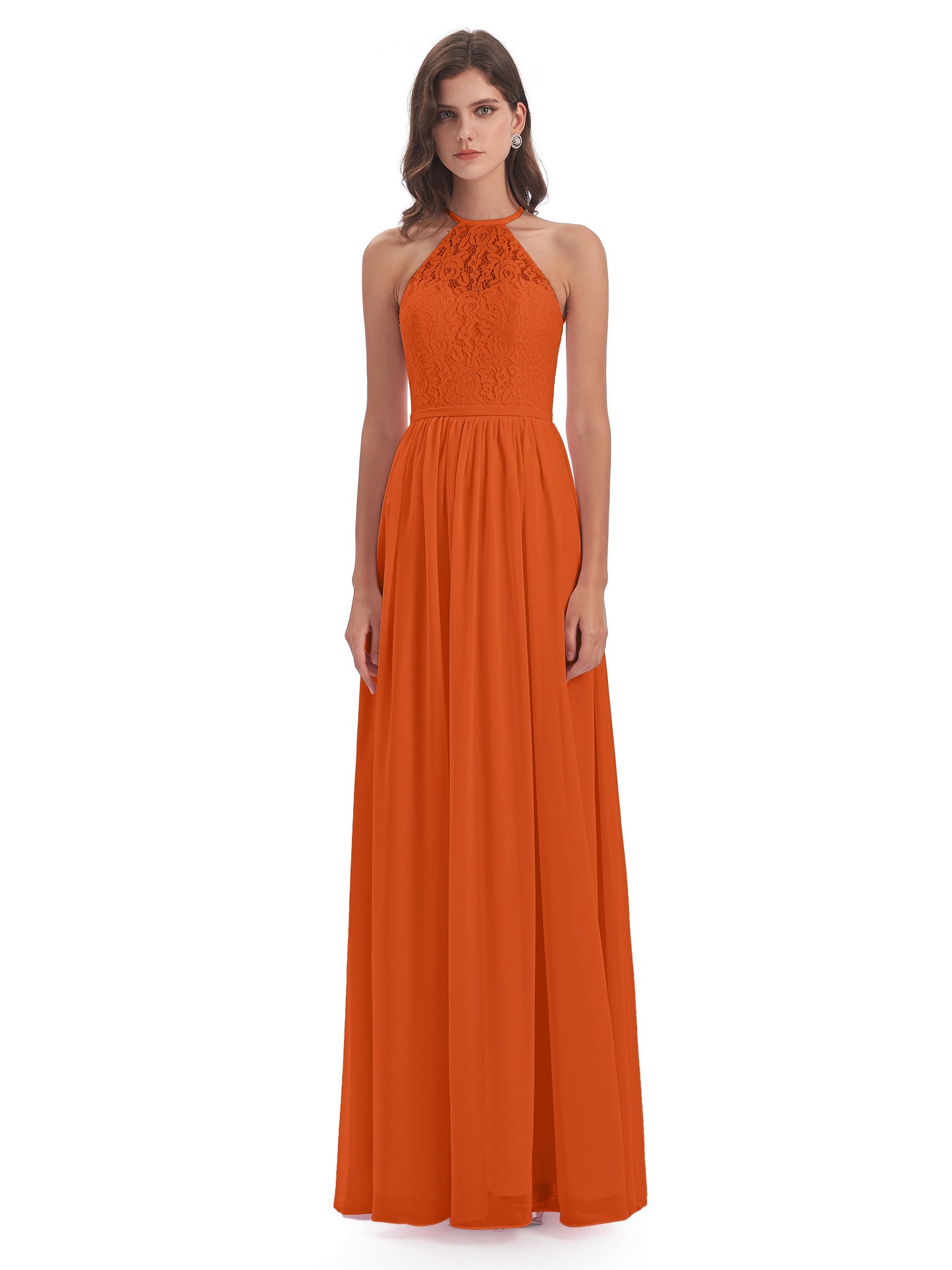 Magdalena Halter Keyhole Lace Long Bridesmaid Dresses