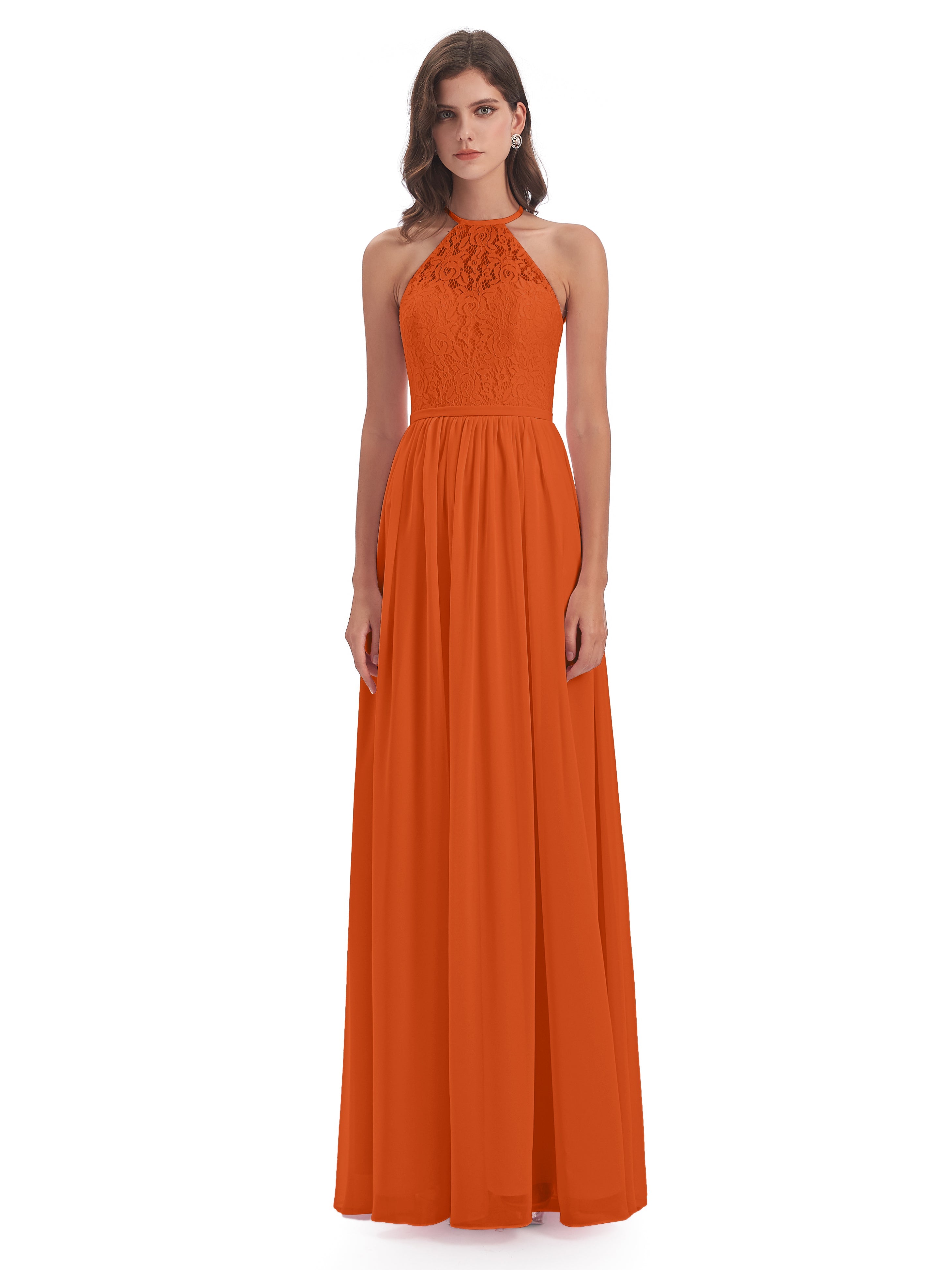 Magdalena Halter Keyhole Lace Long Bridesmaid Dresses