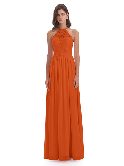 Magdalena Halter Keyhole Lace Long Bridesmaid Dresses