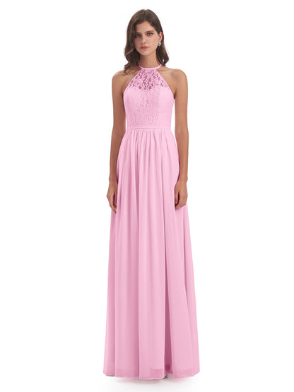 Magdalena Halter Keyhole Lace Long Bridesmaid Dresses