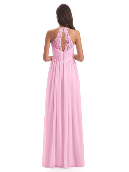Magdalena Halter Keyhole Lace Long Bridesmaid Dresses
